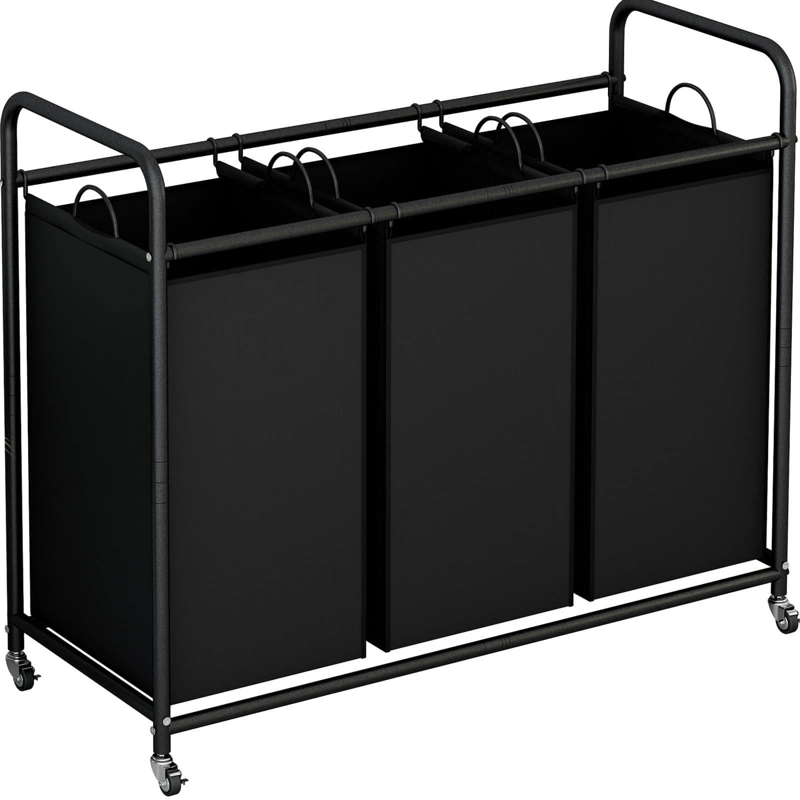 LINZINAR Heavy Duty 3-Bag Laundry Hamper with Lockable Wheels & Organizer