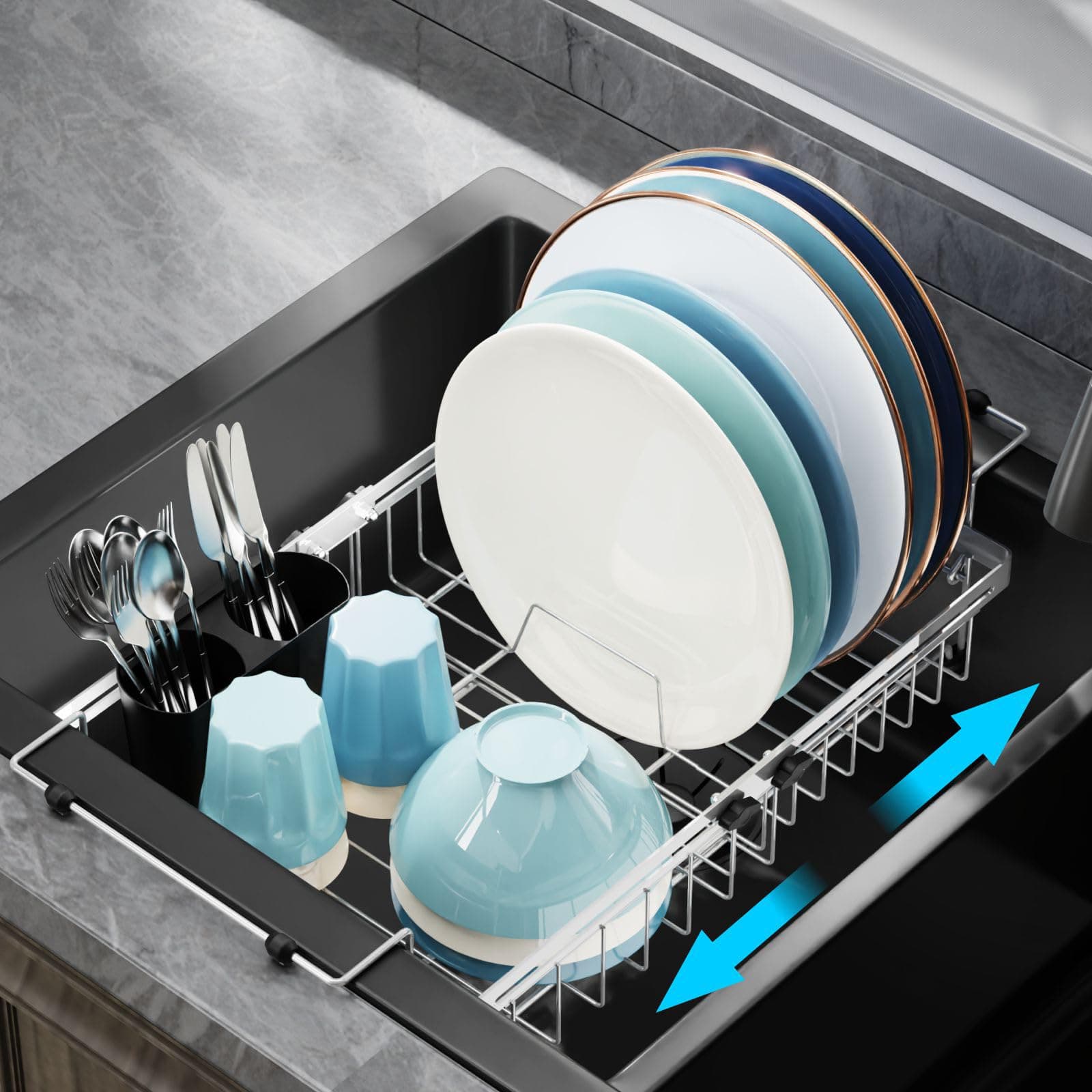 GSlife Adjustable Sink Drying Rack - Silver