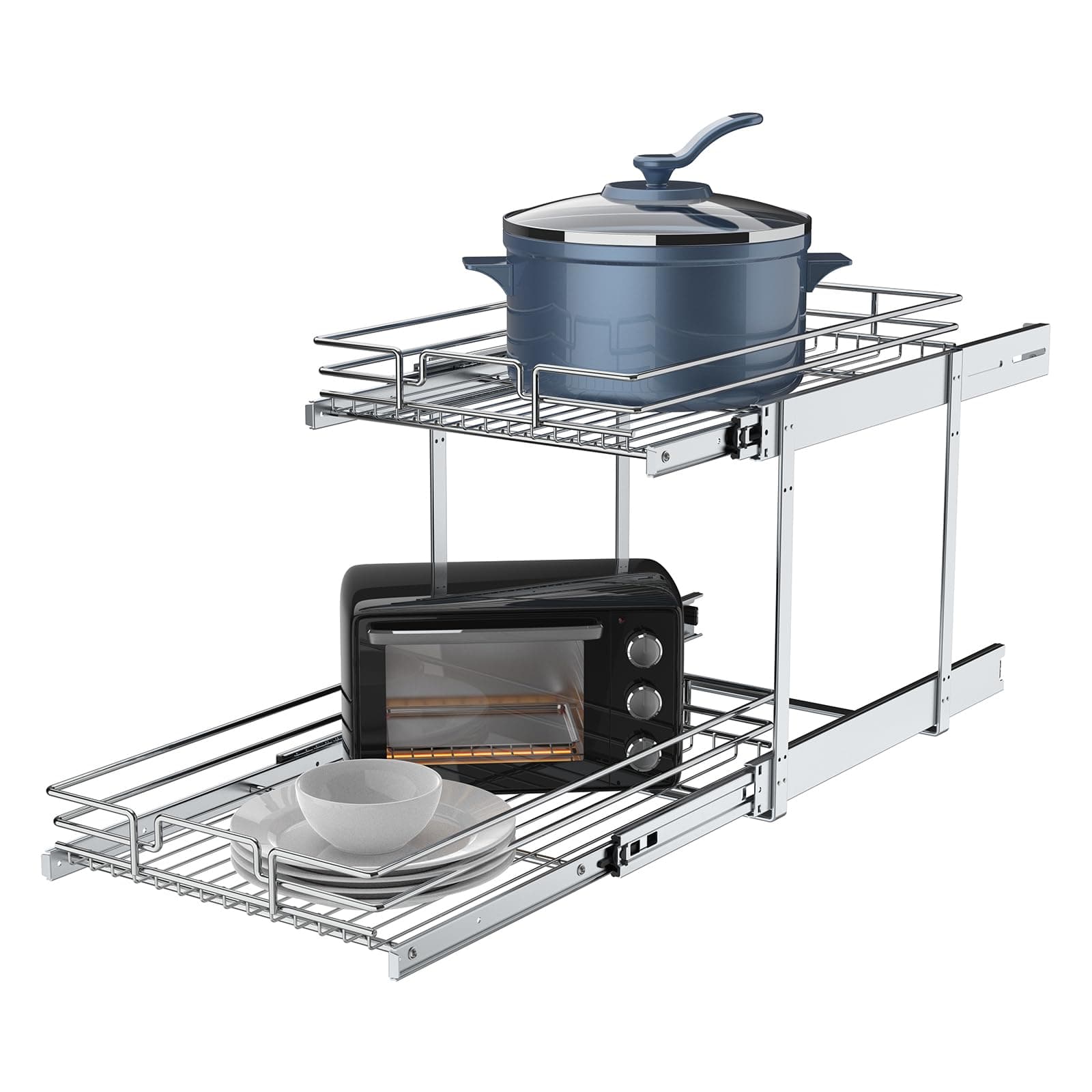 2-Tier Heavy-Duty Metal Pull-Out Cabinet Organizer, Chrome, 14" W x 21" D