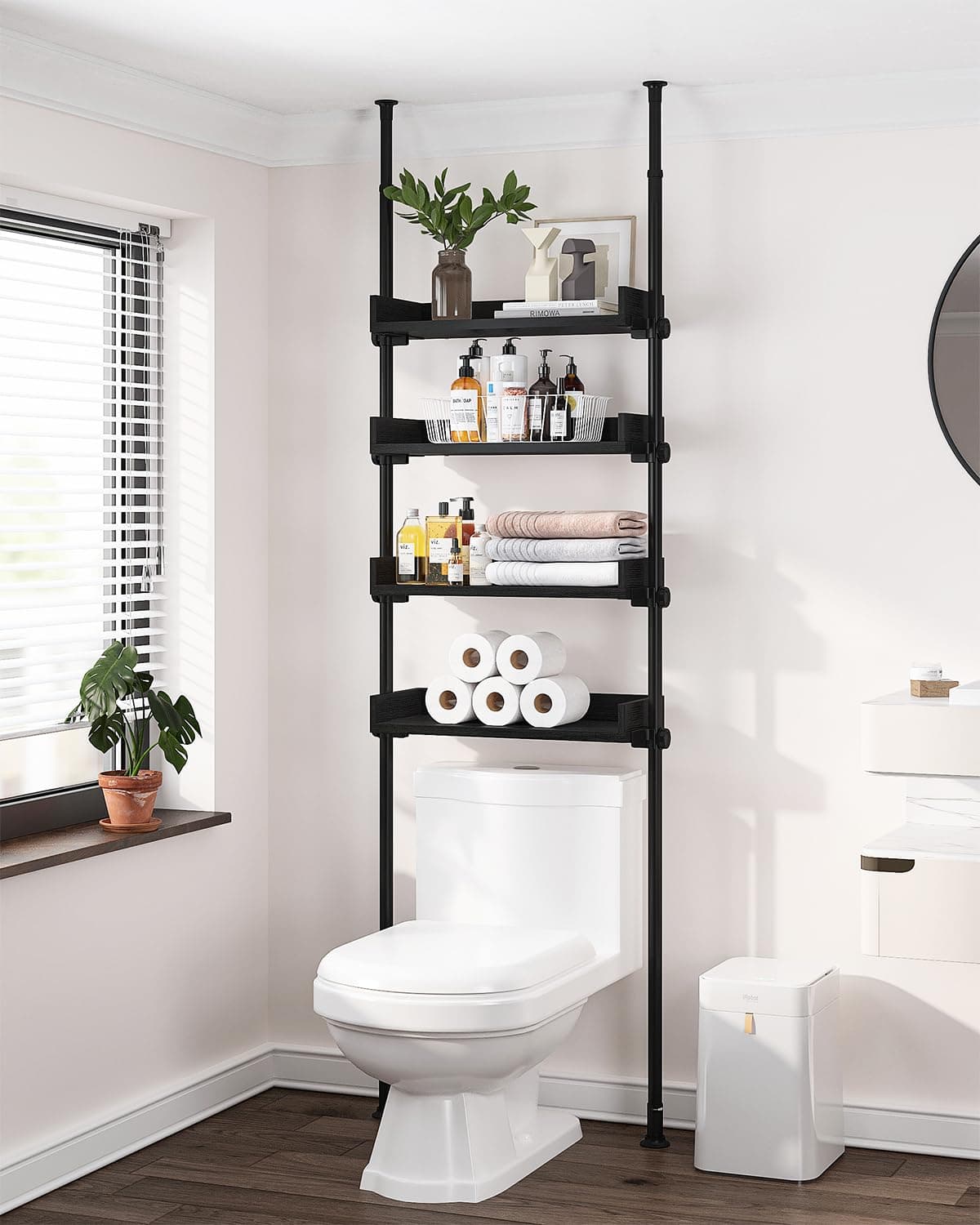 ALLZONE Over Toilet Storage Cabinet, 4 Adjustable Shelves, Black