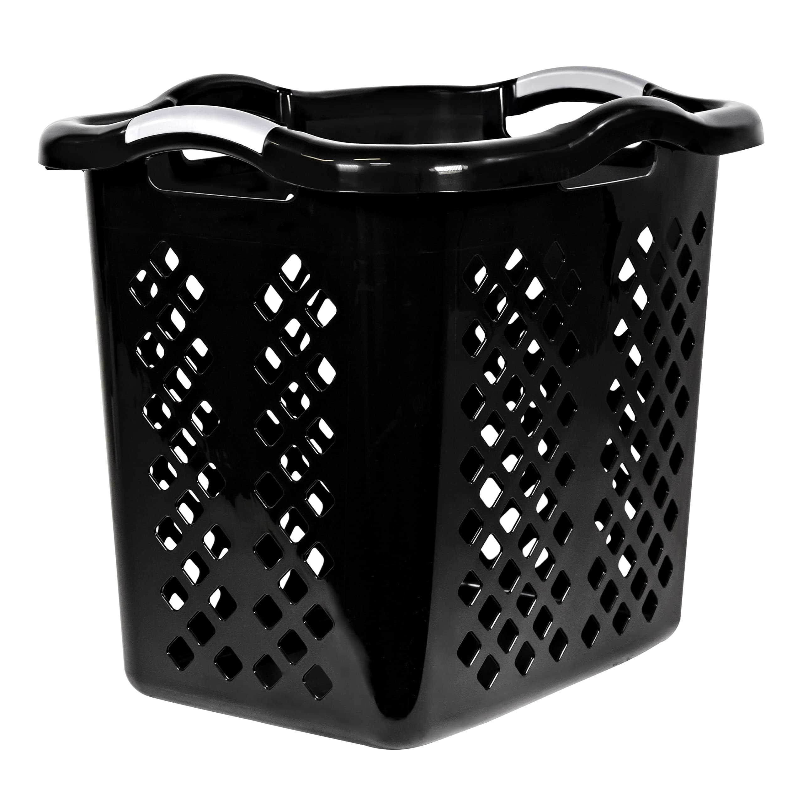 EGEN Home Logic 2 Bushel Plastic Laundry Basket with Silver Handles, Black