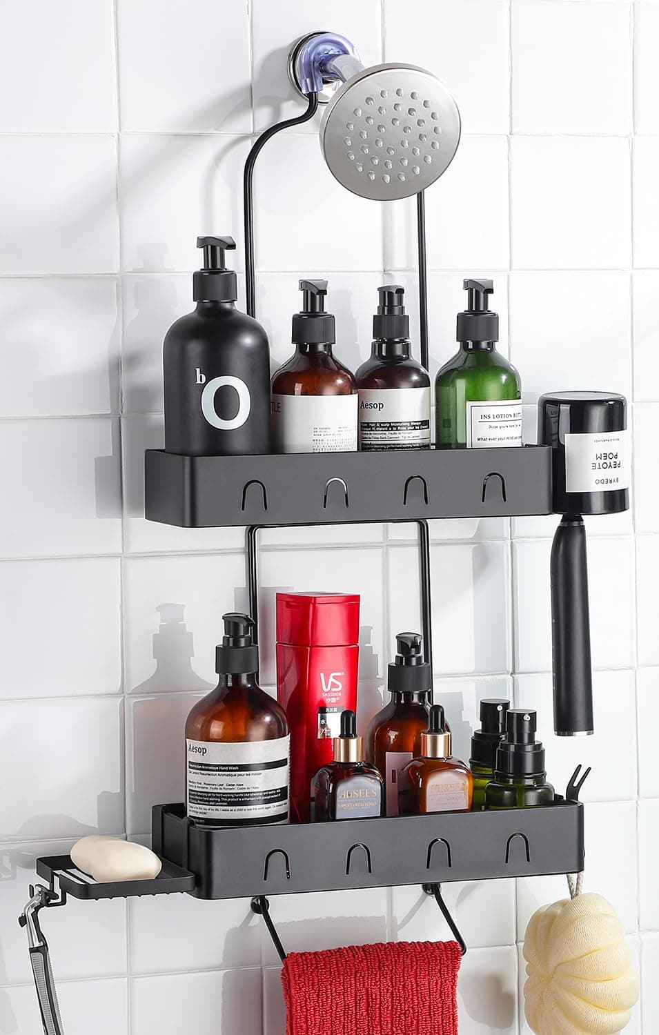KEGII Black Waterproof Shower Caddy with Soap Holder - No Drilling, Better Than Corner Shelves