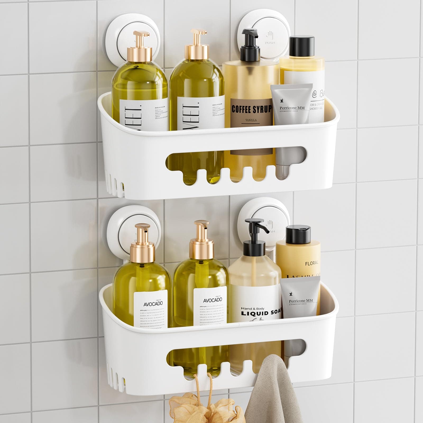 TAILI Heavy Duty Shower Caddy, 2 Pack, White Suspends Flyers Inside, Bathroom Organizer