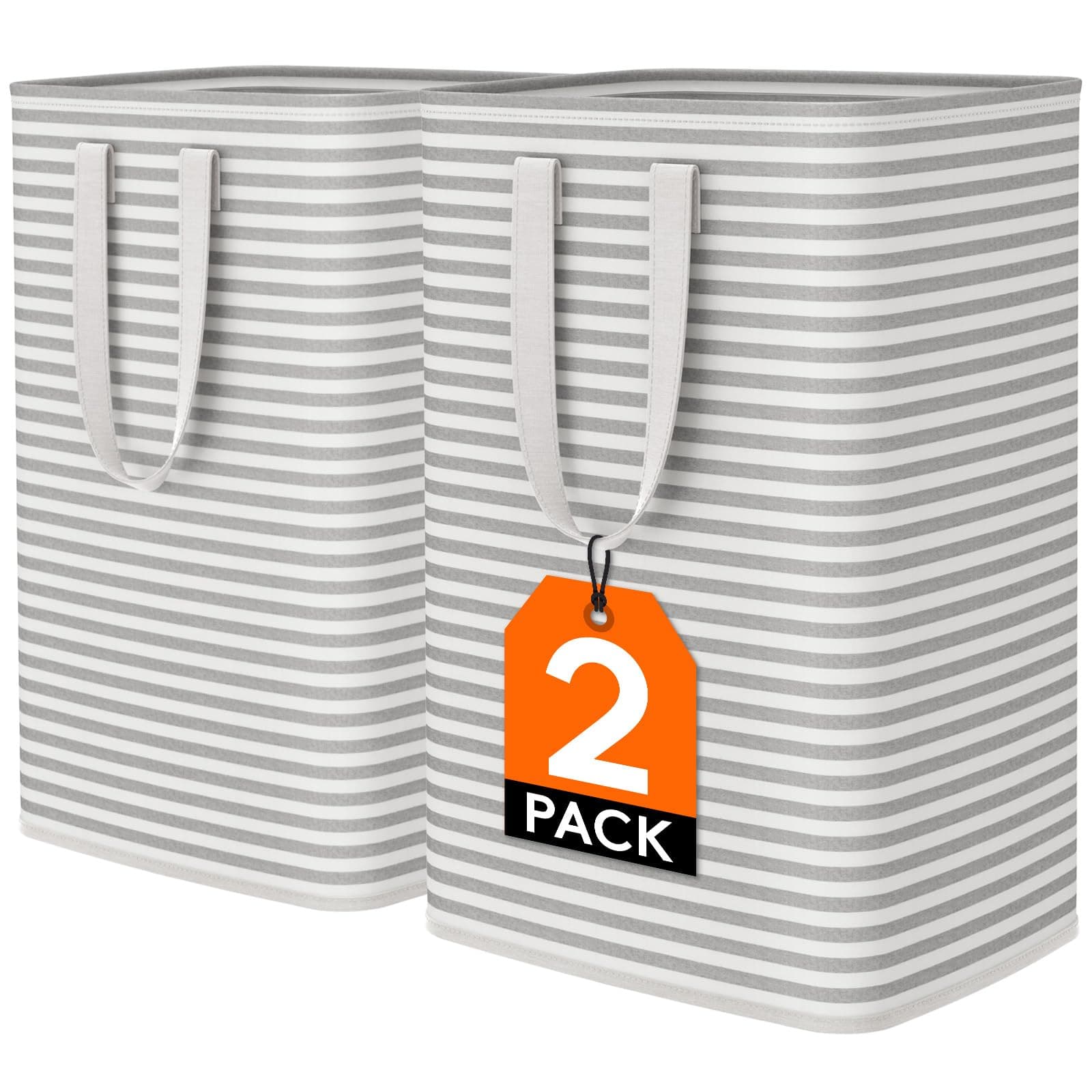Large Collapsible Laundry Baskets with Carry Handles for Adults - 2 Pack - Grey - 2 x 80L