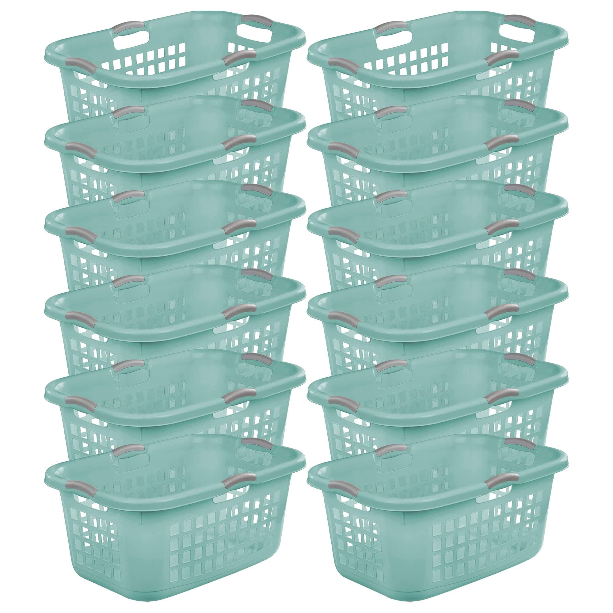Sterilite 2 Bushel Ultra Laundry Basket, Large, Plastic, Aqua, 12-Pack