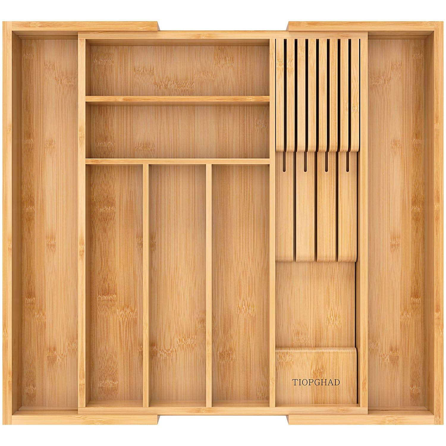 Expandable Bamboo Silverware Drawer Organizer for Kitchen