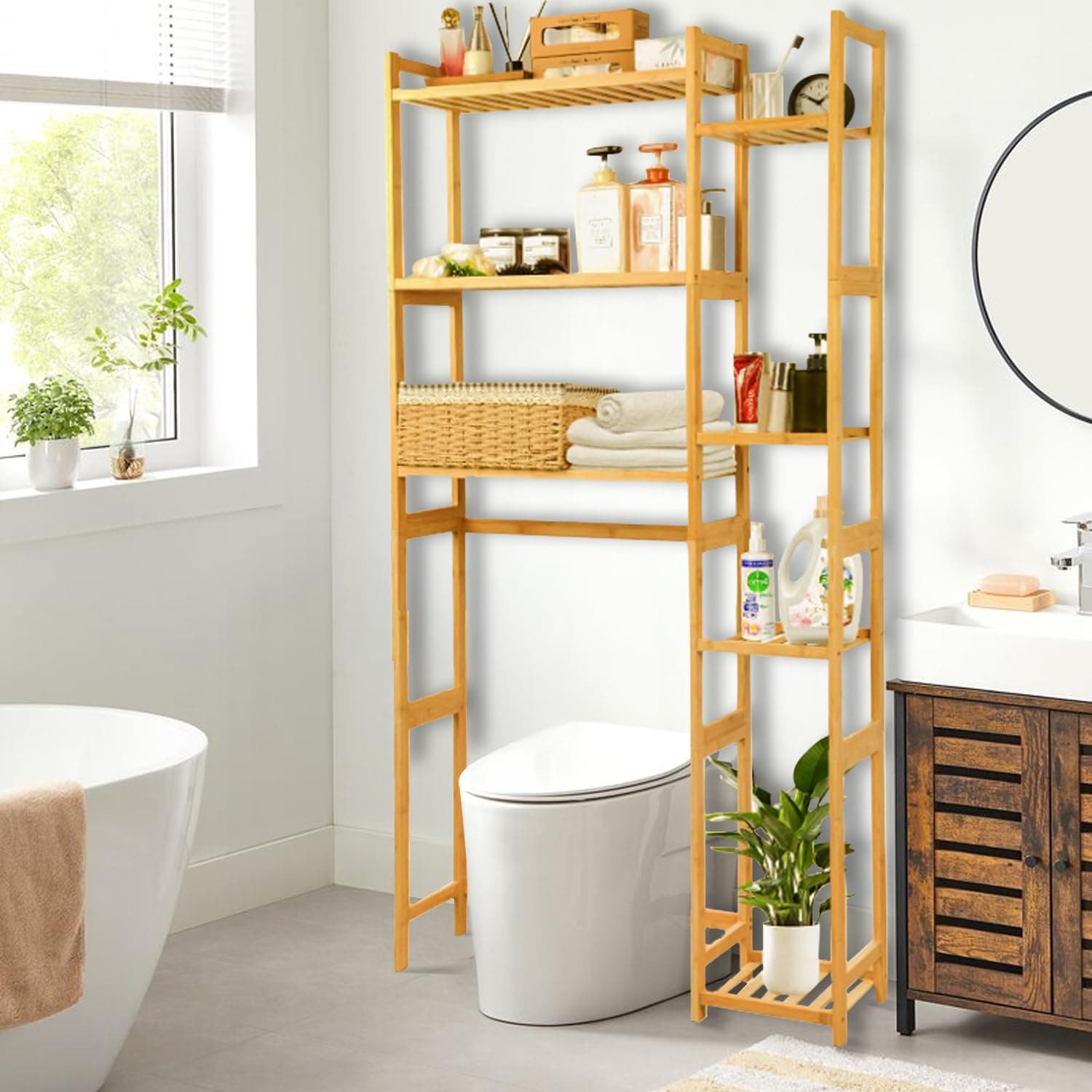 Sturdy Mystara Bamboo Over Toilet Storage Cabinet, Maximize Space, Easy Assembly