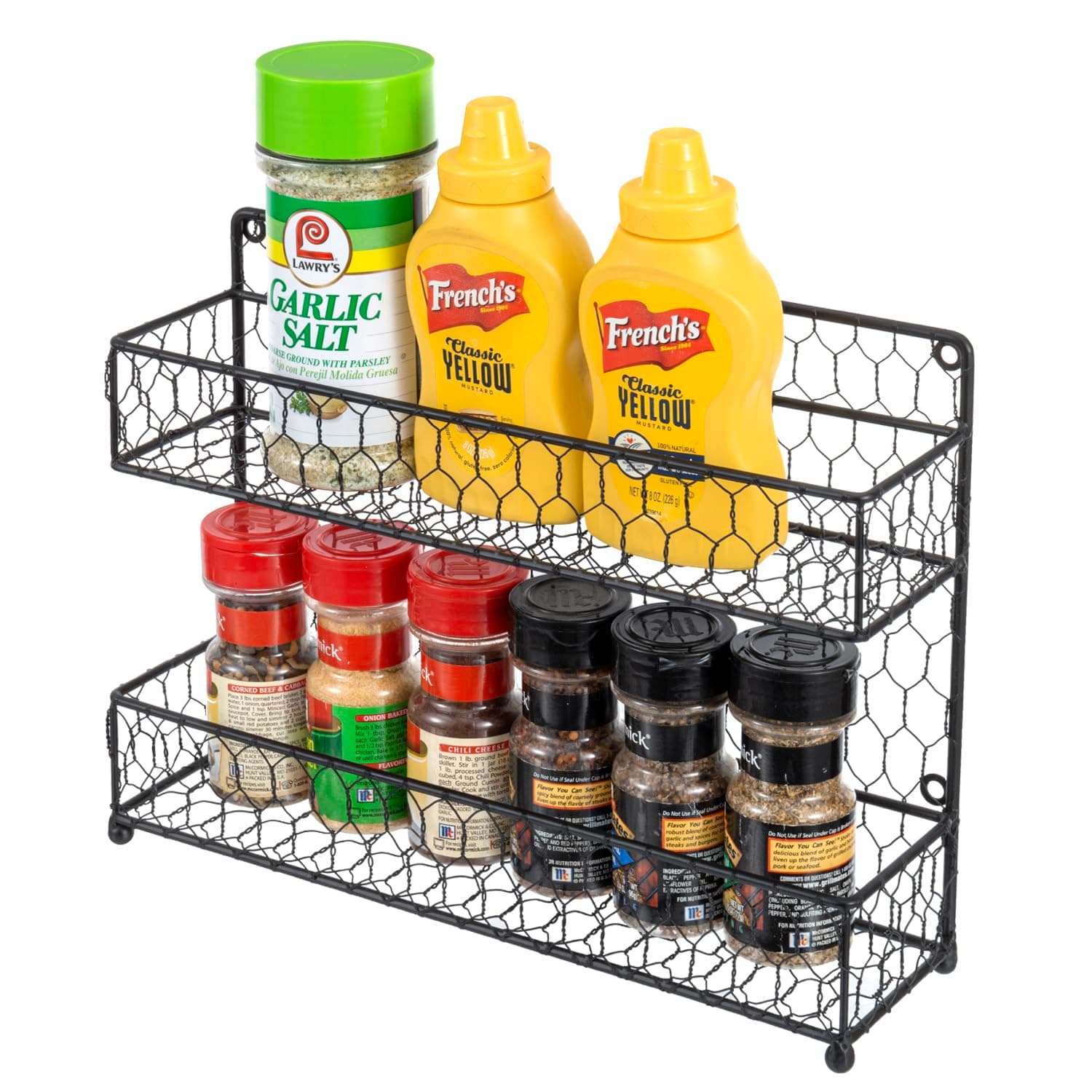 MyGift® Black Farmhouse Metal Spice Rack - Wall or Countertop 2-Tier Organizer