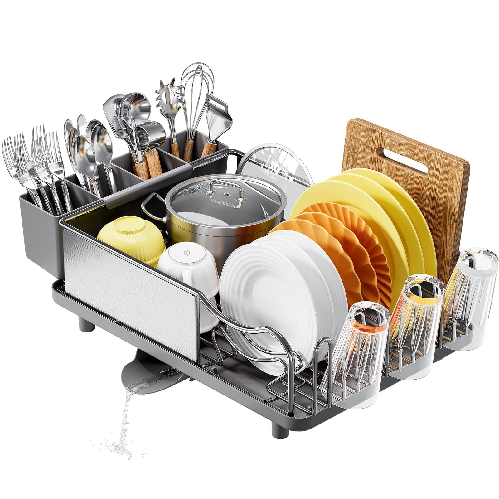 Stainless Steel Dish Drying Rack for Kitchen Counter with Cutlery Holder