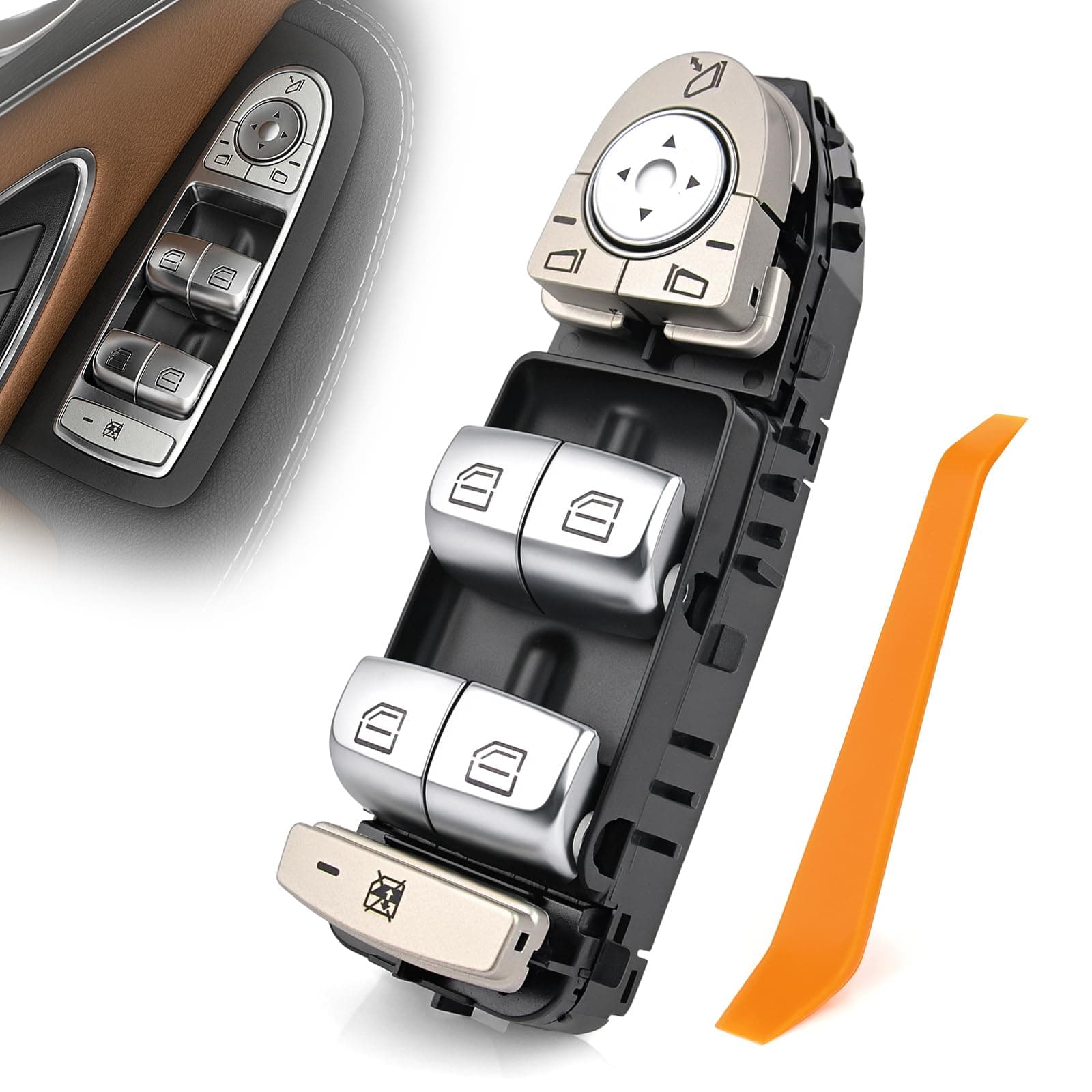 Master Power Window Switch - Driver Side, Compatible with Mercedes-Benz C300, C350e, C43, C63, GLC300, GLC43 AMG (Replac