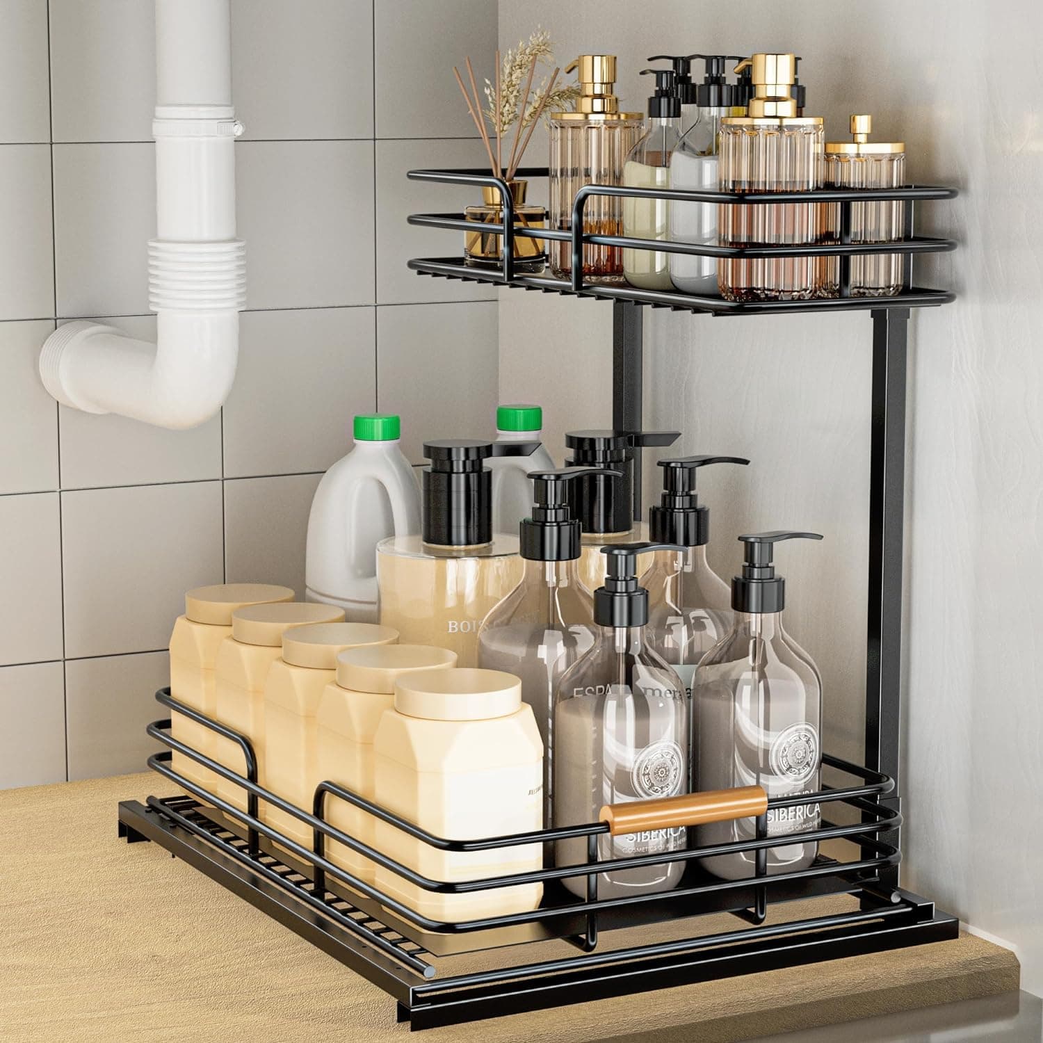 LAMU 2-Tier Under Sink Organizers for Kitchen and Bathroom Storage