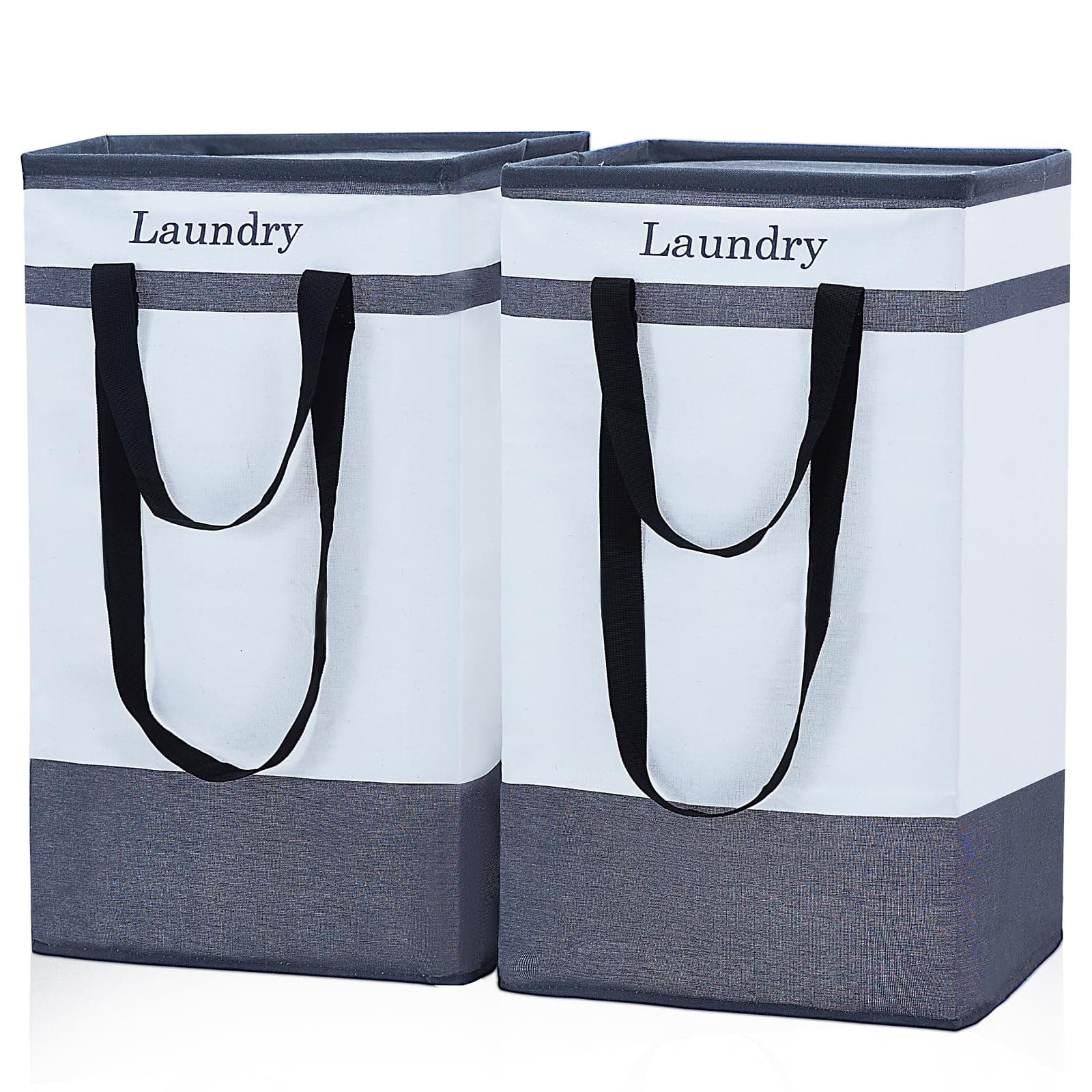 FairyHaus 100L Collapsible Laundry Baskets, 2Pack Black with Carry Handles