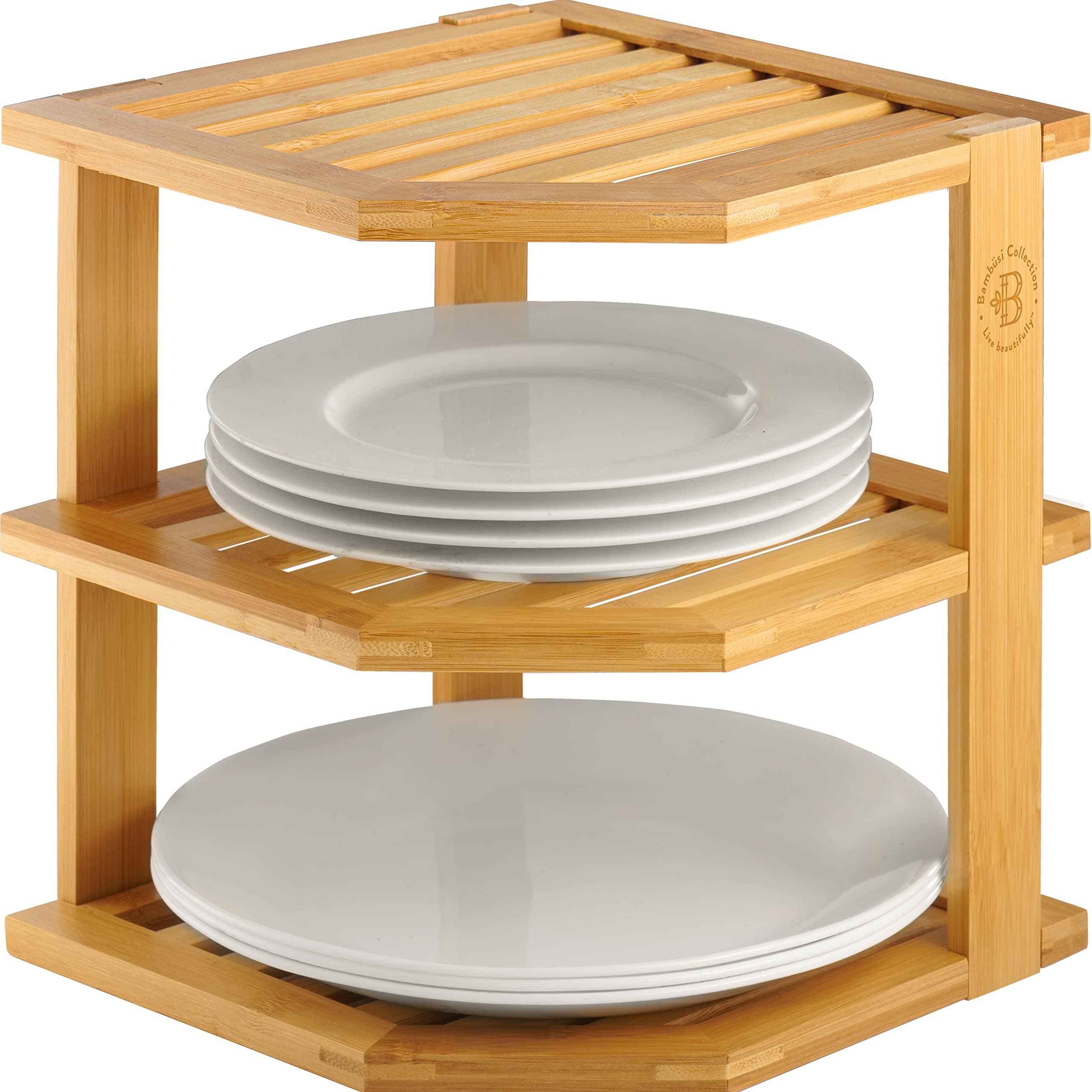 Bamboo Corner Cabinet Organizer Rack - Kitchen, Bathroom & Pantry Space Saver