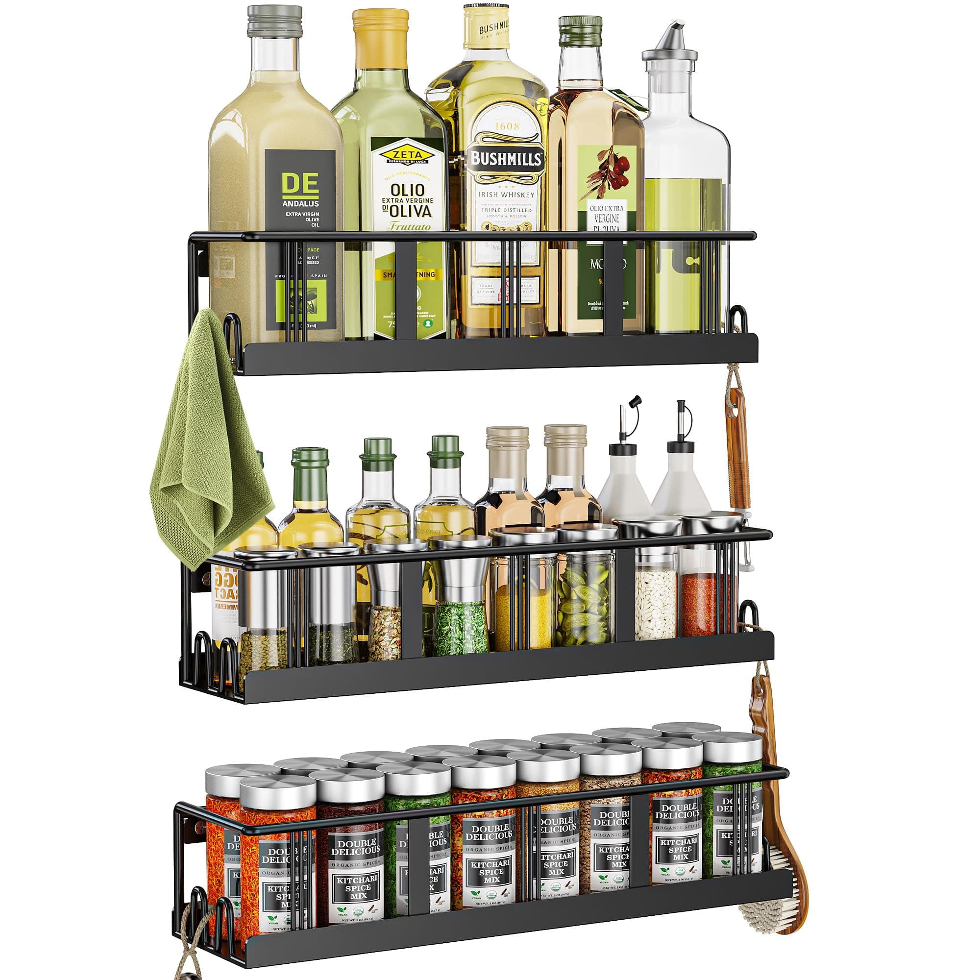 Space-Saving 3 Pack Spice Rack, Wall Mount for Cabinets or Pantry Doors