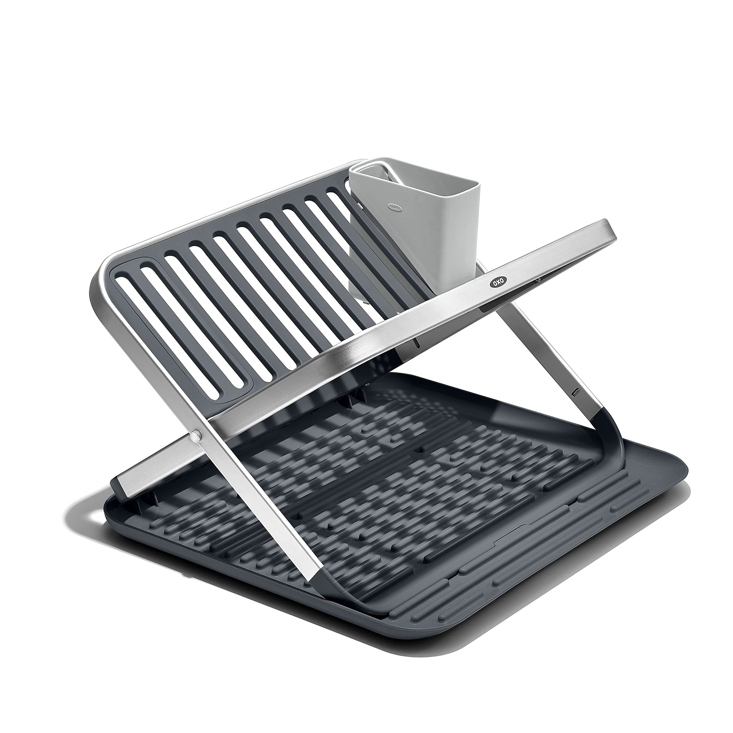 OXO Good Grips 2-Tier Aluminum Foldable Dish Drying Rack with Drainboard