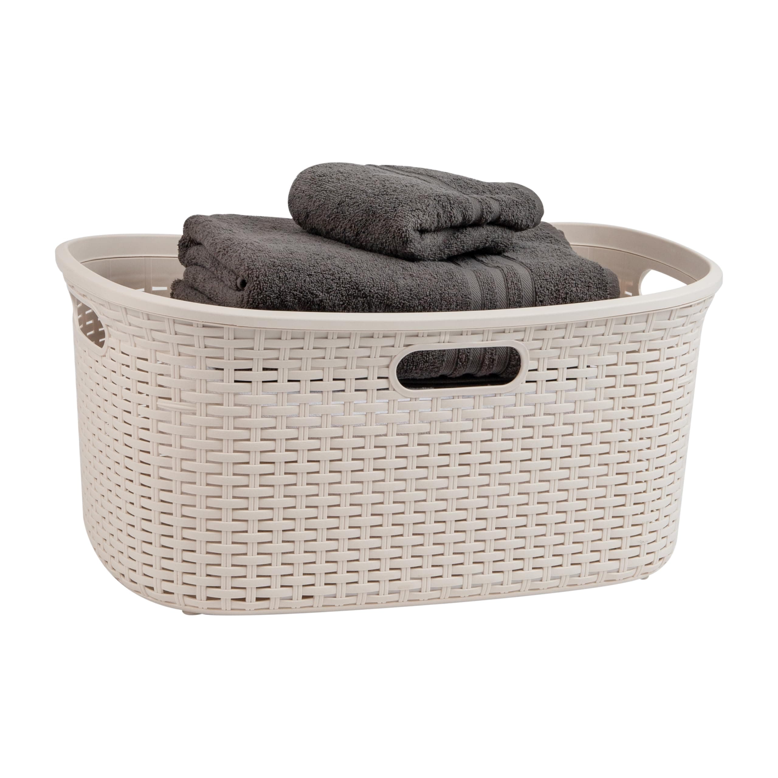 Ivory Wicker 40L Mind Reader Laundry Basket, Plastic Lid