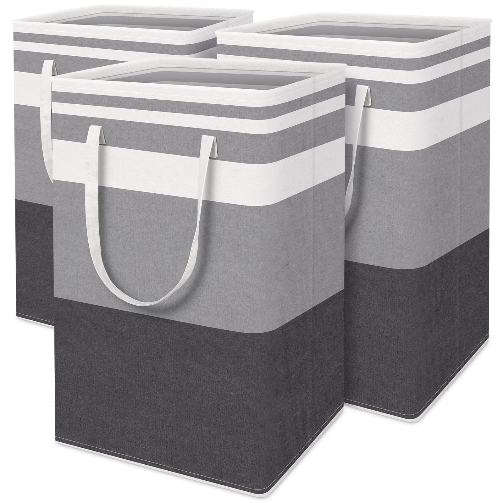HomeHacks 3-Pack 75L Waterproof Laundry Baskets, Collapsible with Extended Handles, Gradient Grey