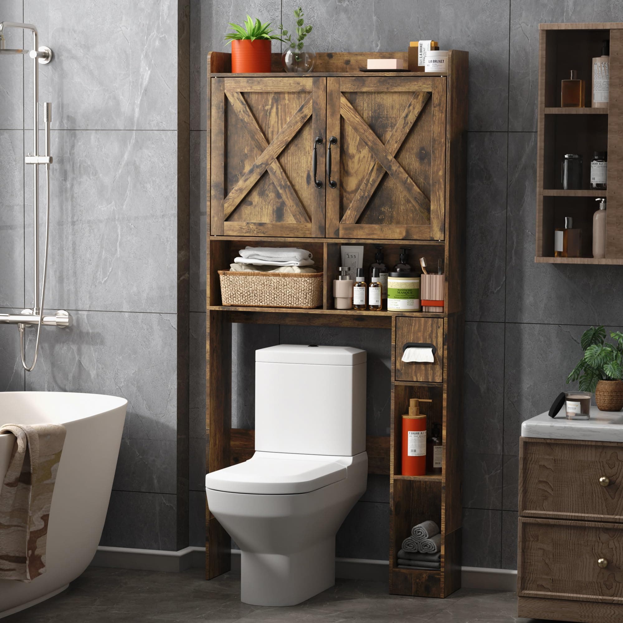 JOKOLO Rustic Brown Freestanding Wooden Toilet Storage Cabinet
