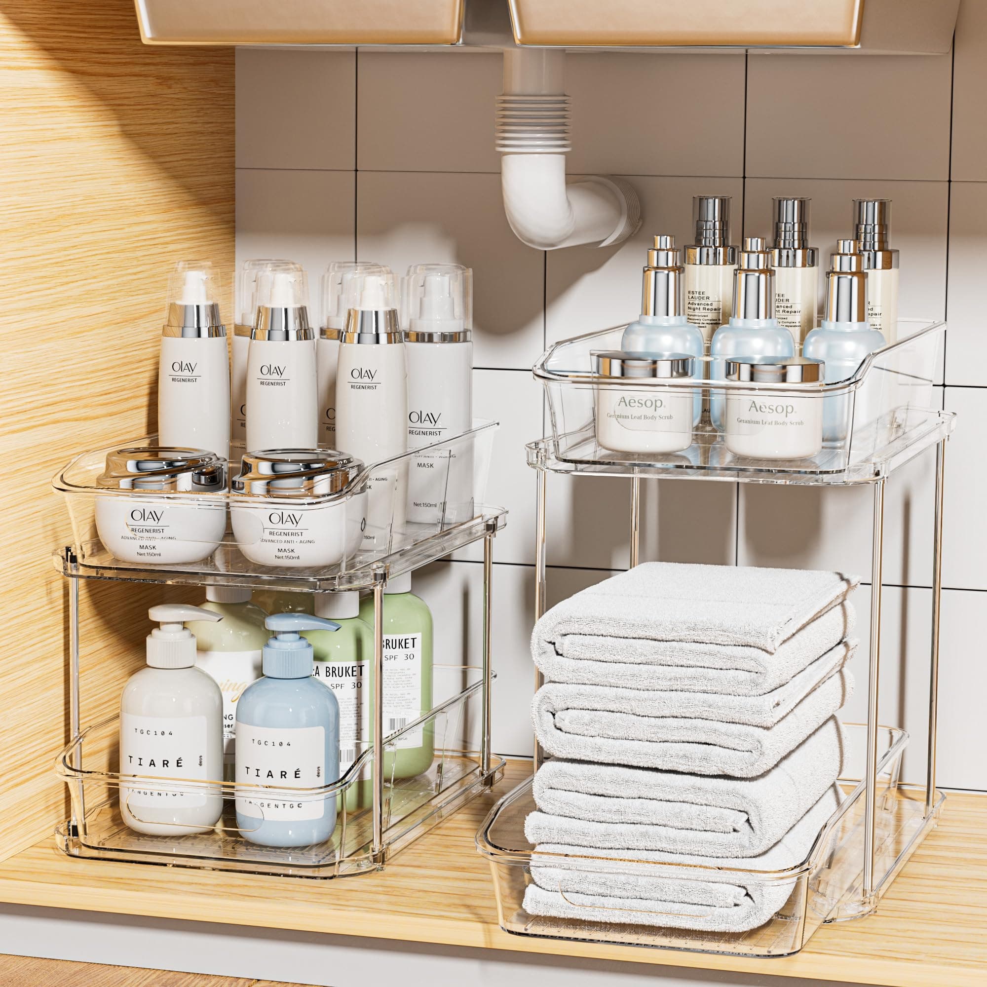 Delamu 2-Tier Clear Under Sink & Kitchen Pantry Storage Organizers