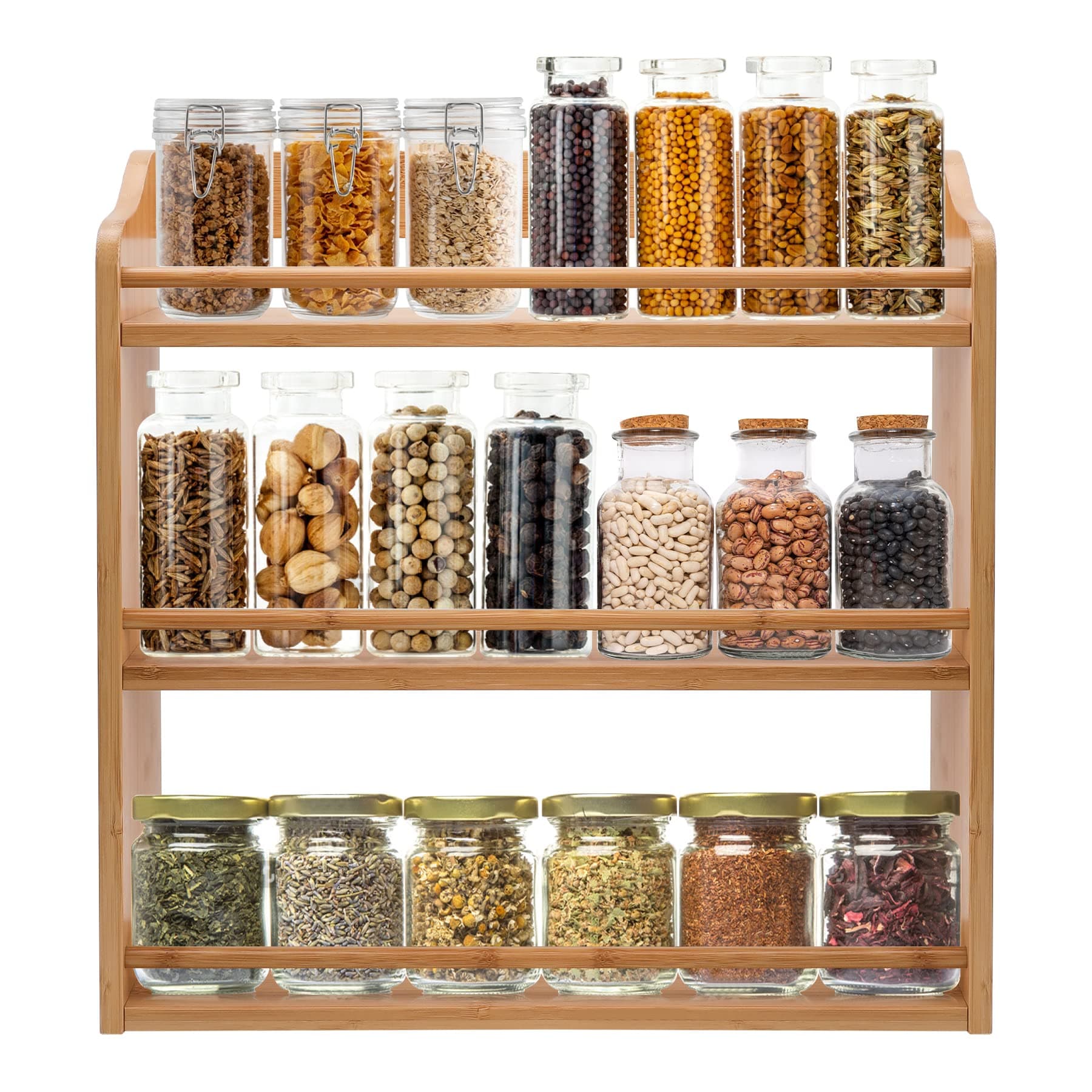 Bamboo 3-Tier Spice Rack for Kitchen Counter or Wall