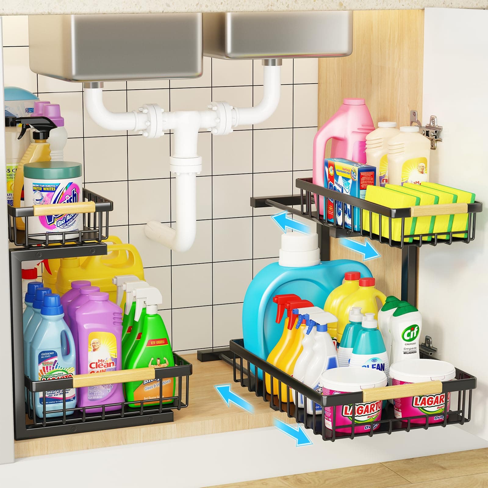 2-Tier Under Sink Organizer with Metal Drawers for Kitchen and Bathroom Storage