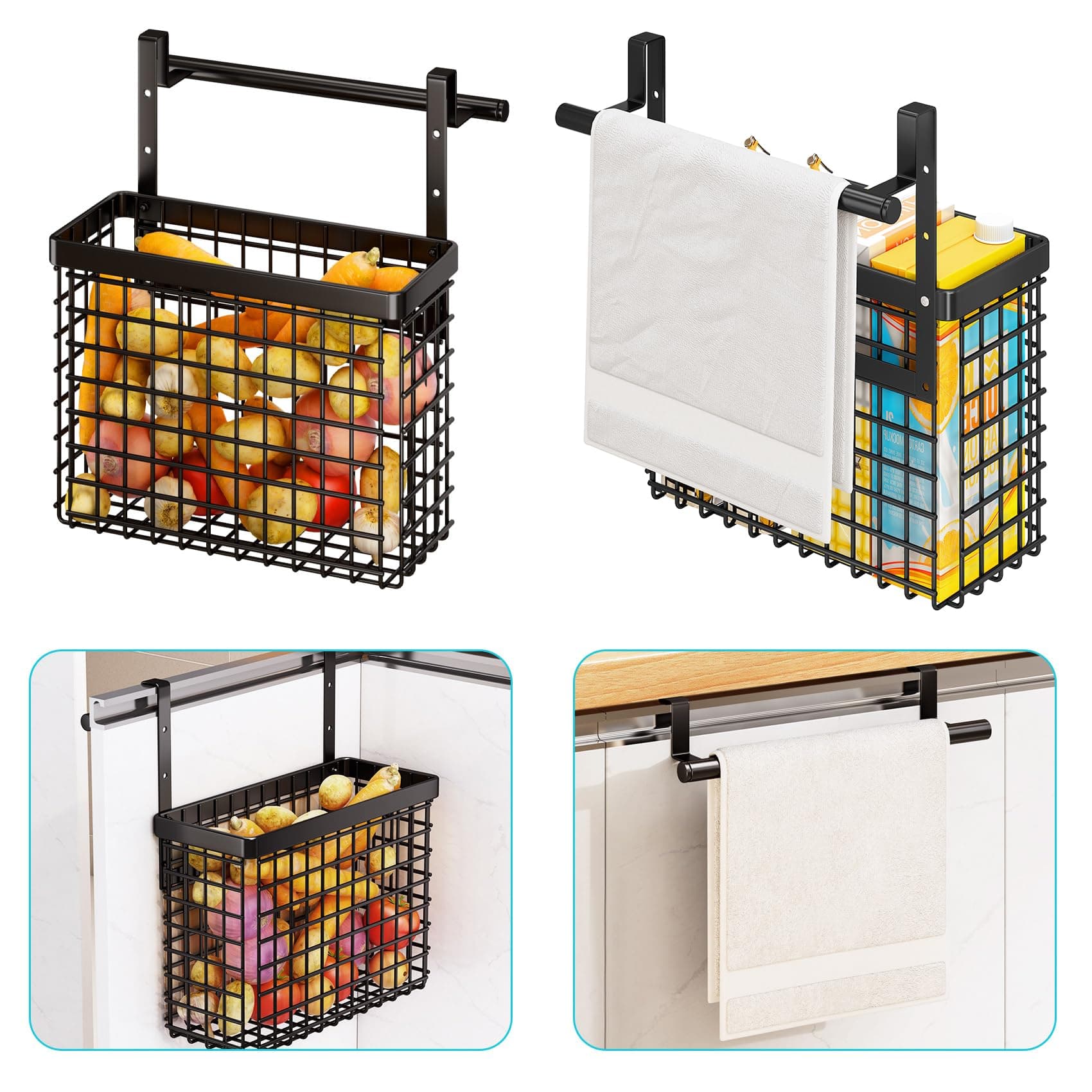 Kitchen Sink Cabinet Door Organizer, 2 Pack with Towel Holder