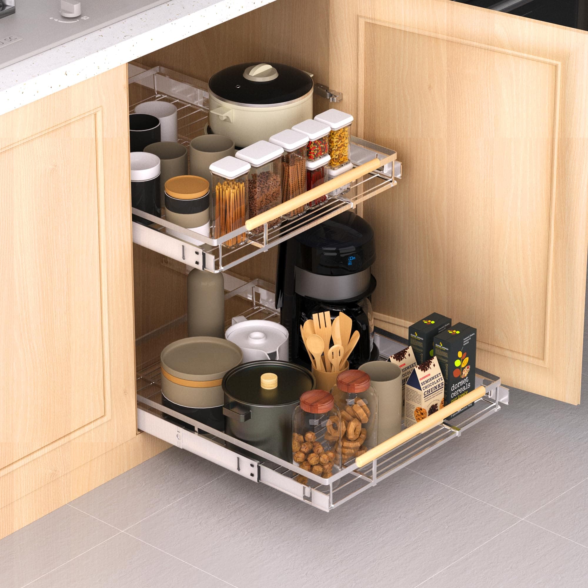 Adjustable Pull Out Cabinet Organizer for Cabinets 10.16-16.36 Wide, 22.5 Deep - 1 Pack