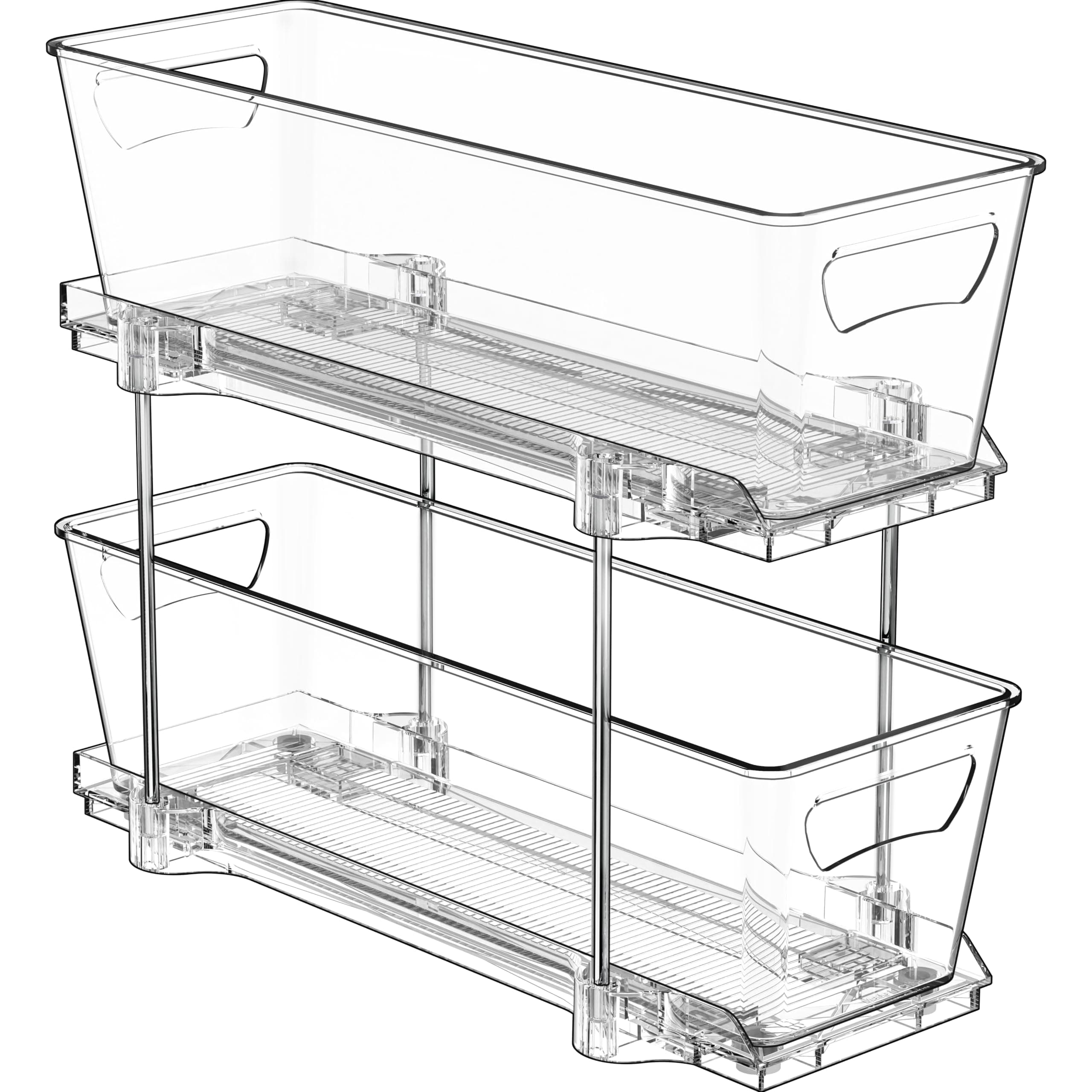 Clear 2-Tier Narrow Basket Drawer Organizer Cabinet Pull-Out
