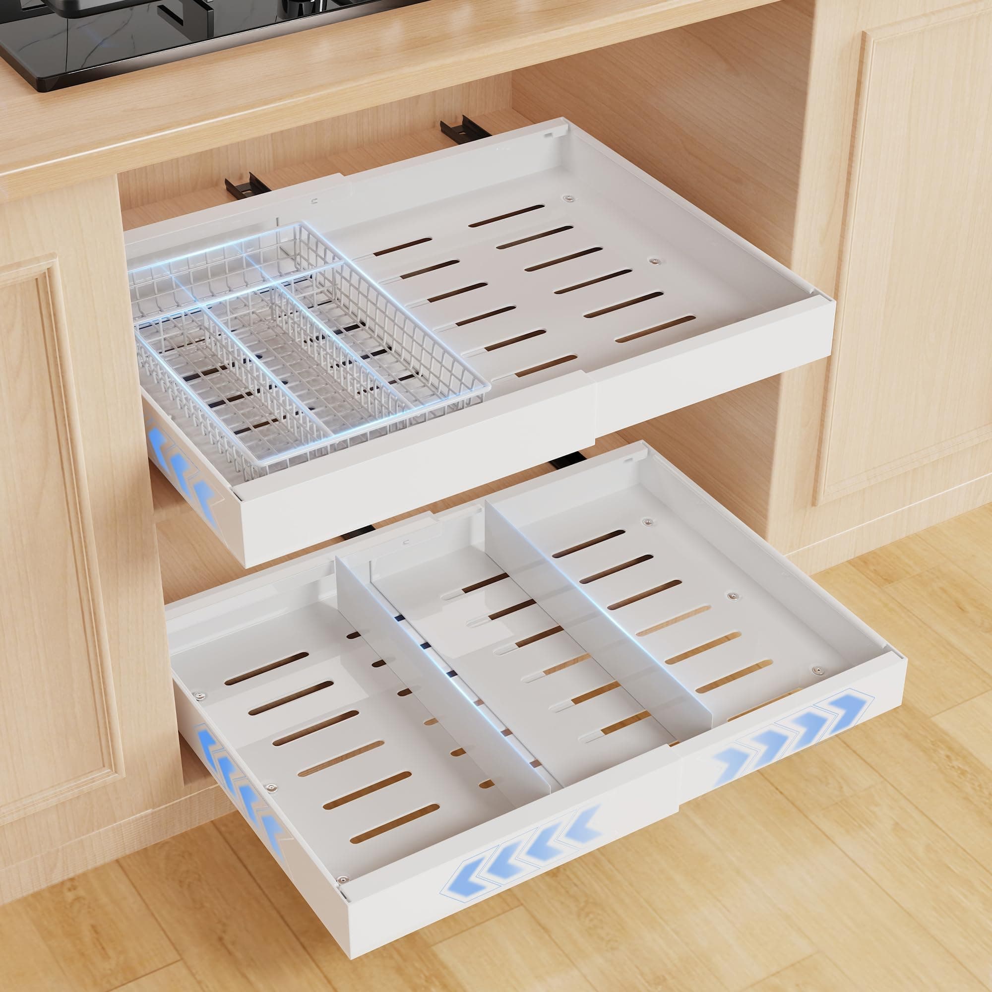 2 Pack Expandable Cabinet Organizer, White, 16.5" Deep