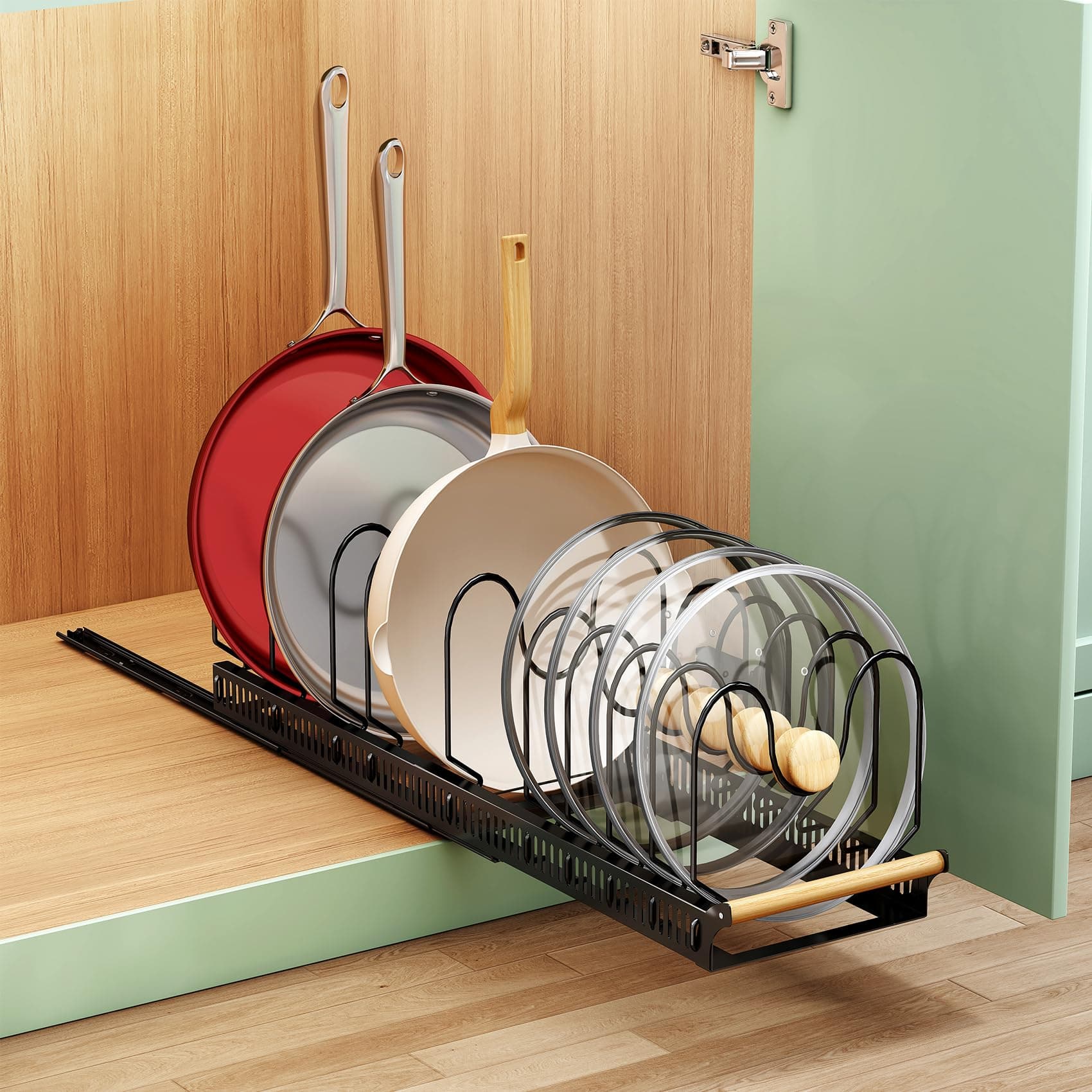 Under Cabinet Pull Out Pan Organizer for Home Kitchen Cookware
