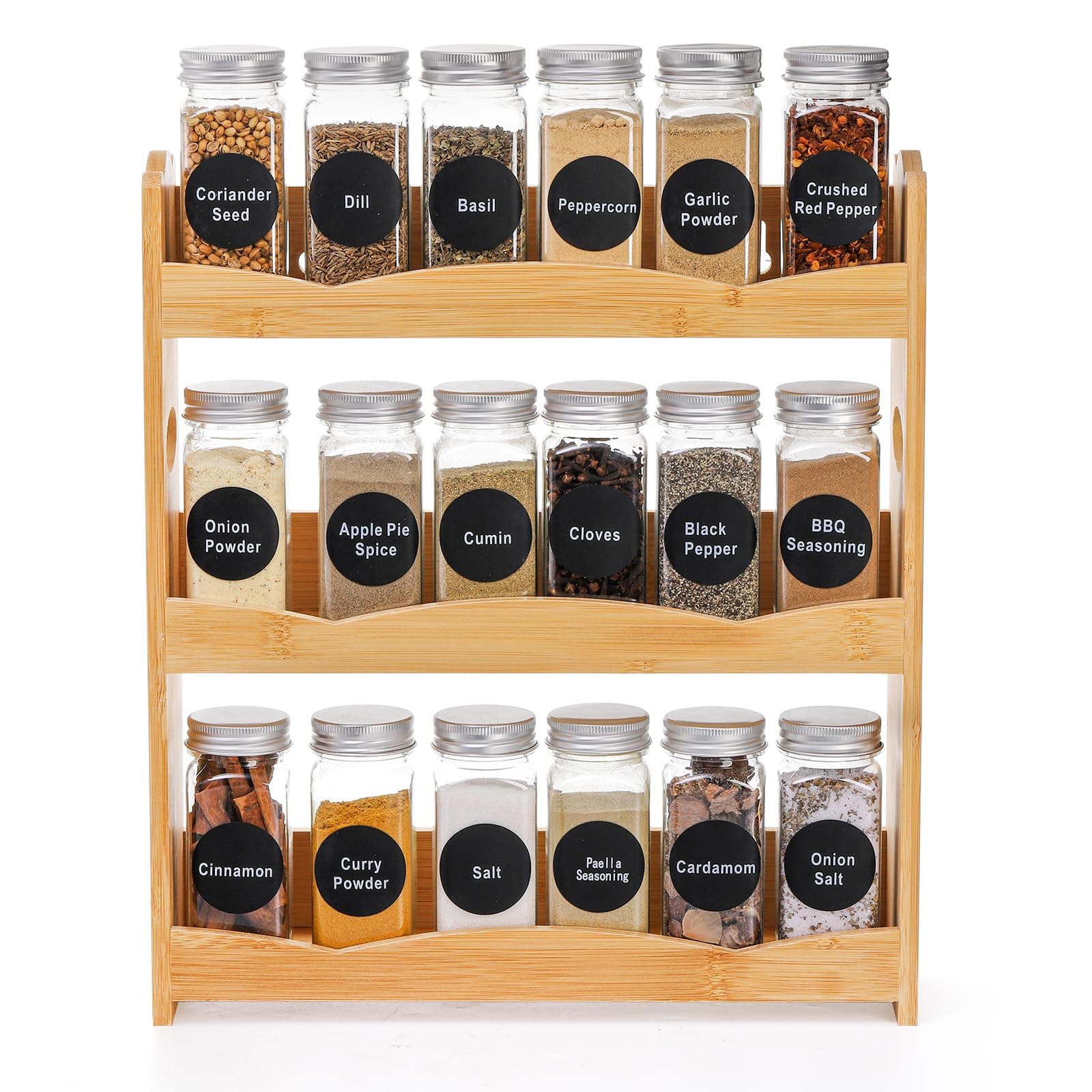 Jucoan 3-Tier Bamboo Spice Rack, Wall Mount Countertop Organizer