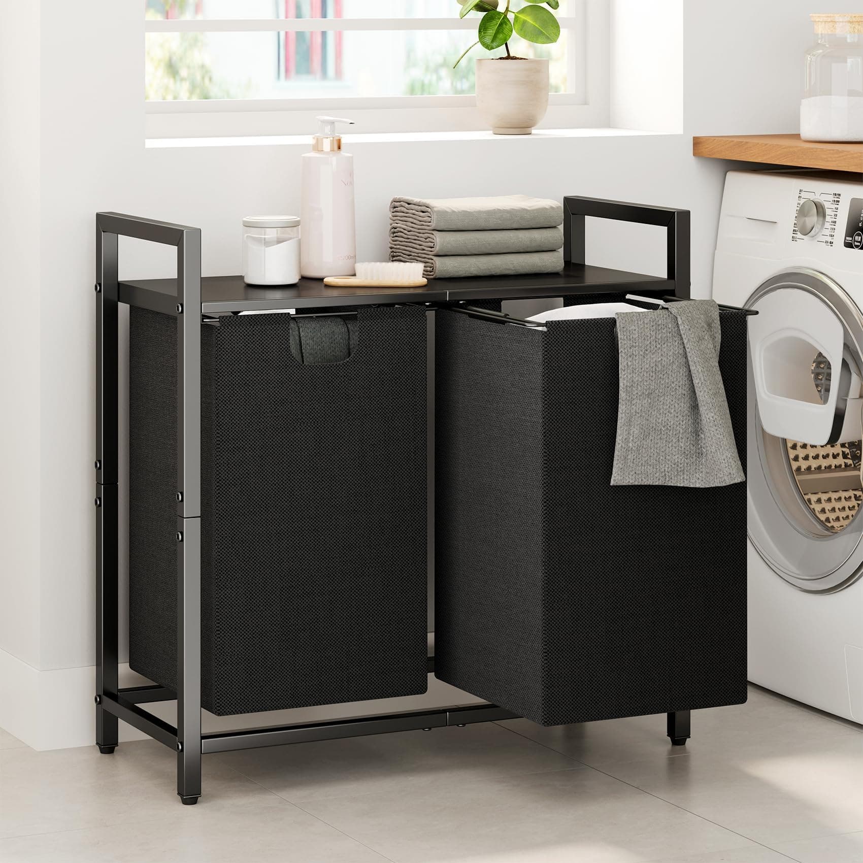 Laundry Basket Organizer with Shelf and Removable Bags for Laundry Room, Bathroom, and Dorm - 2 x 11.8 gallons (44.5L)