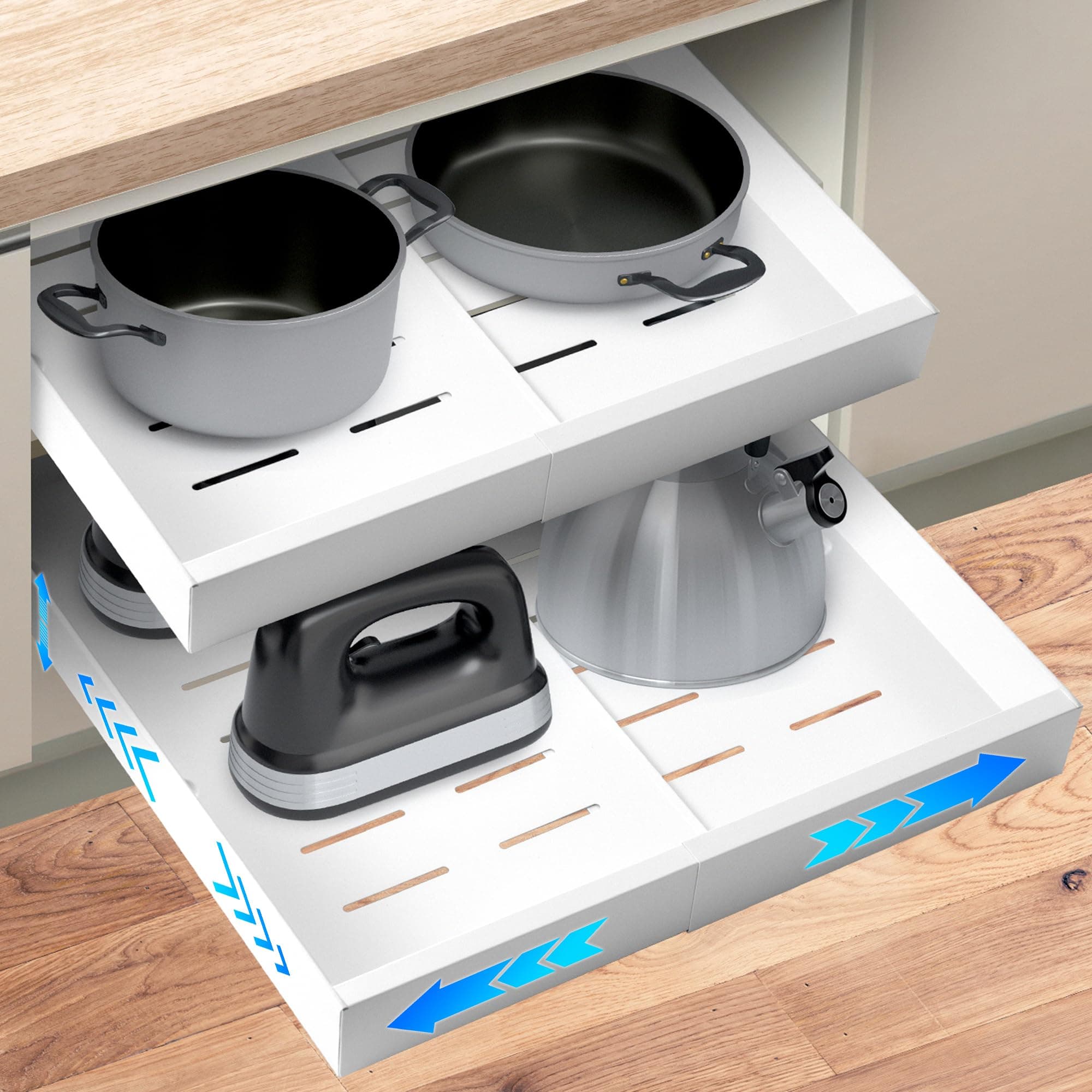 Expandable 21" Slide Out Cabinet Organizer for Kitchen & Pantry Shelves