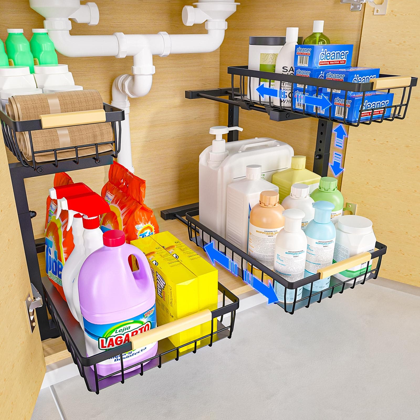 Adjustable 2 Tier Under Sink Organizer and Storage for Kitchen and Bathroom Cabinet