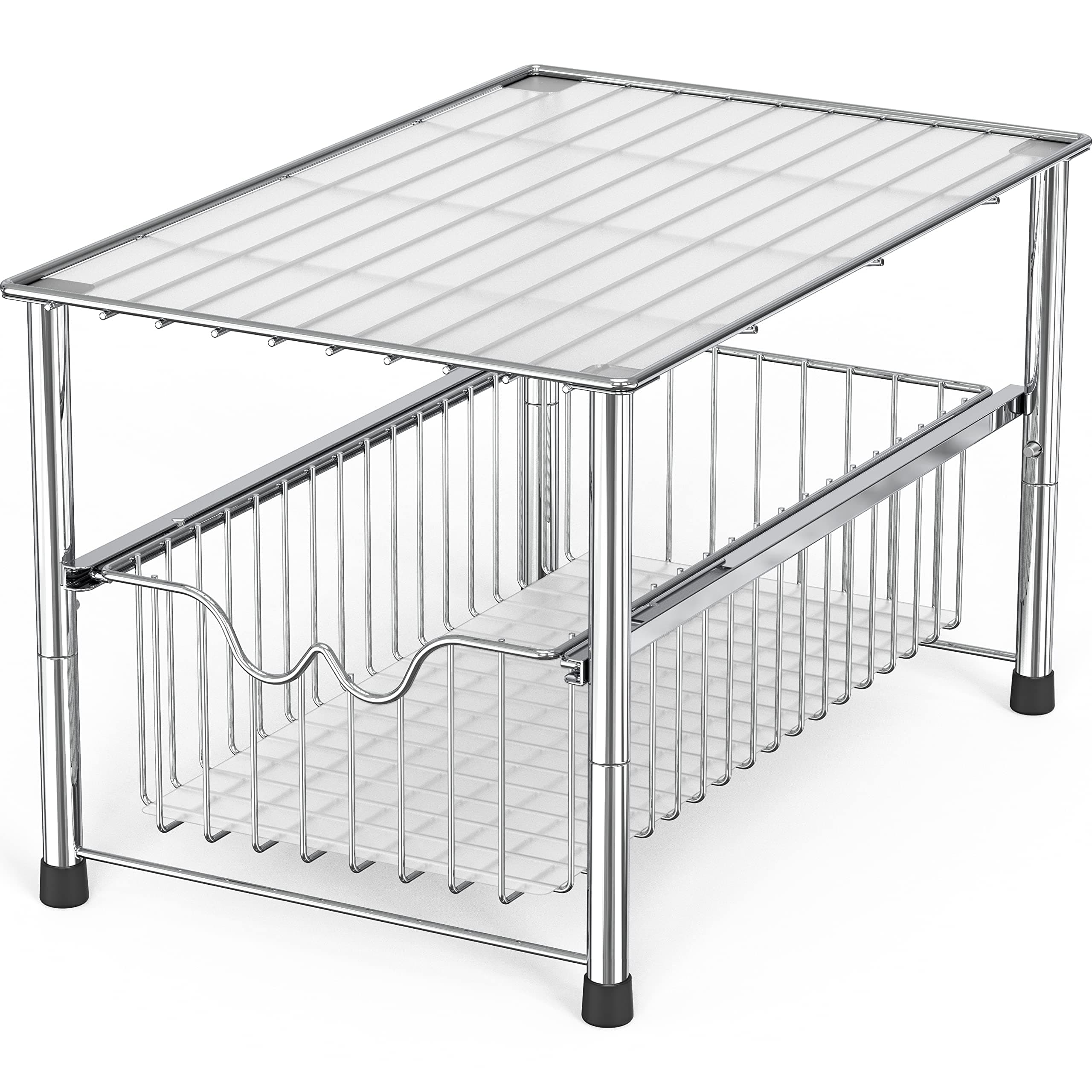 DecoBrothers Chrome Stackable Under Sink Organizer with Sliding Basket