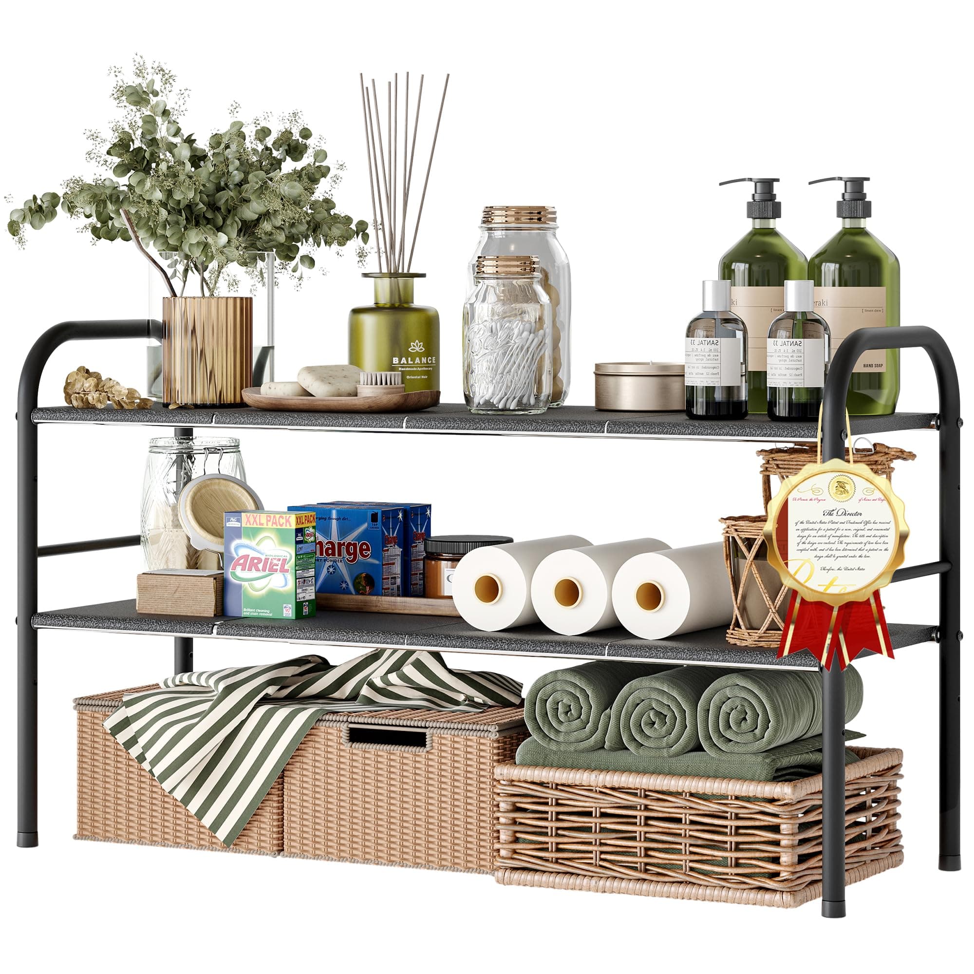 NETEL 2-Tier Expandable Under Sink Organizer, Cupboard Storage with 8 Panels, Kitchen & Bathroom