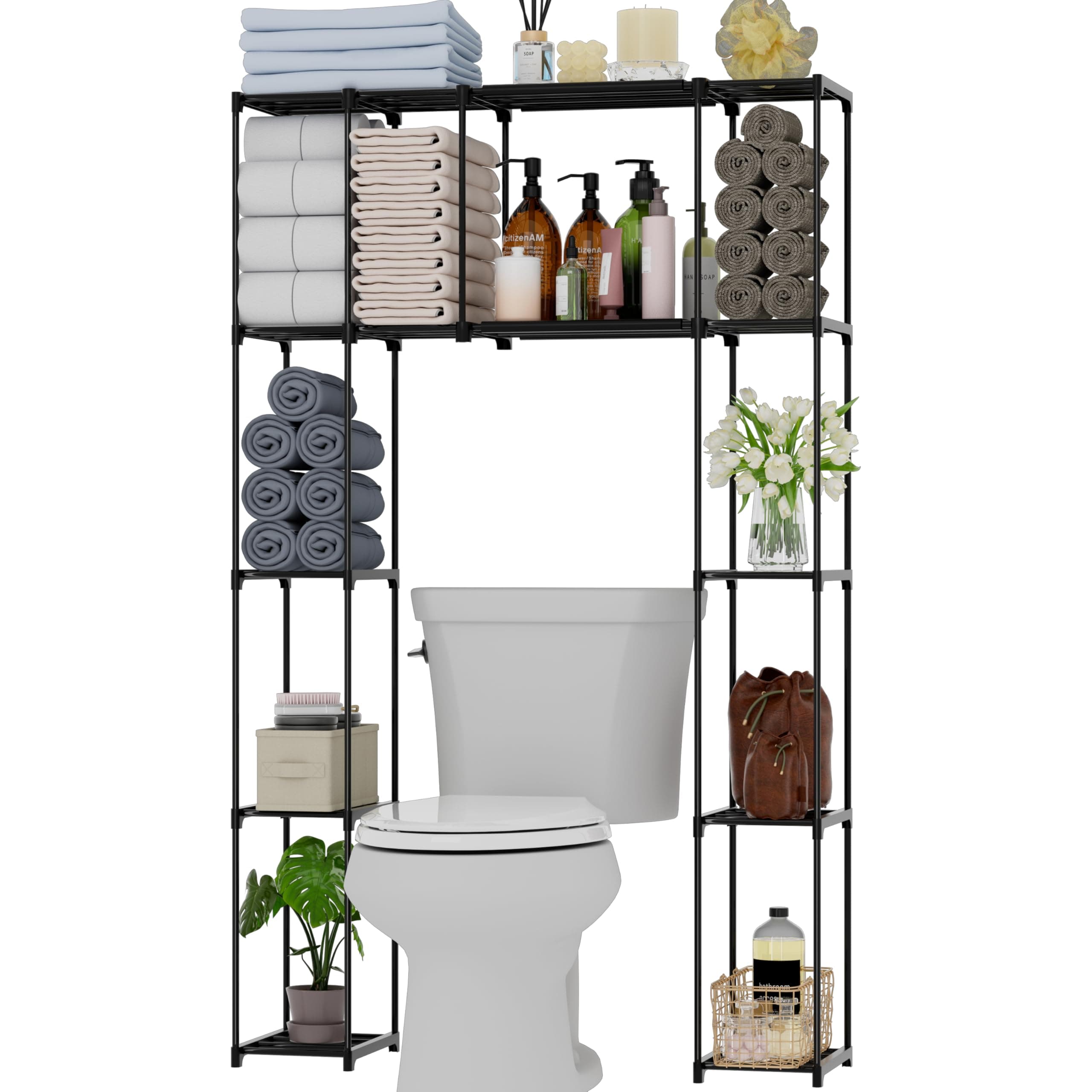 PPN Premium Over-The-Toilet Storage Cabinet for Small Spaces Black Towel Shelf Accessories