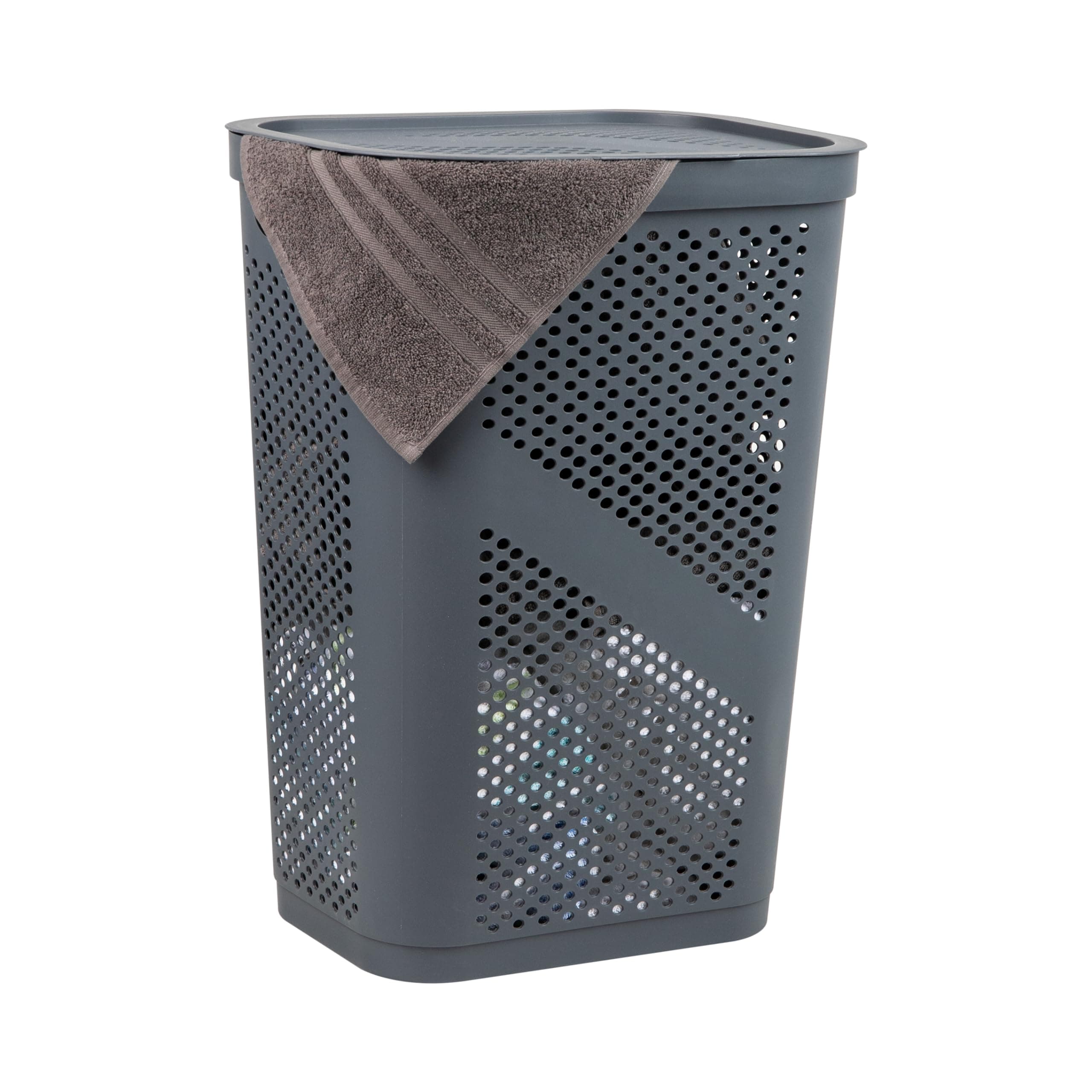 60L Slim Laundry Hamper with Lid, Ventilated Gray Plastic