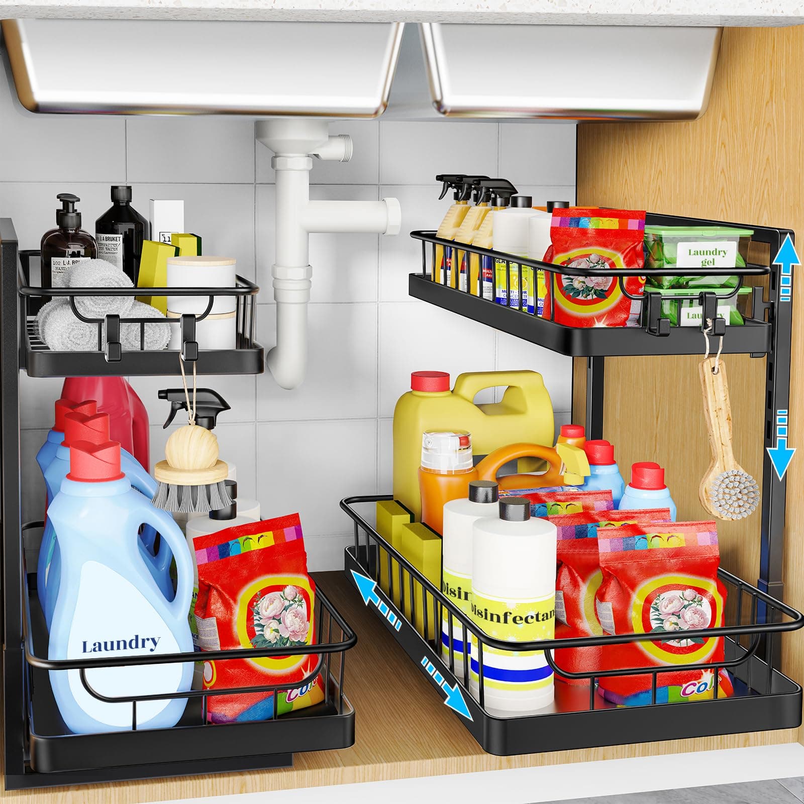 WOWBOX 2-Pack Under-Sink Organizer 2-Tier Slide-Out Cabinet Storage