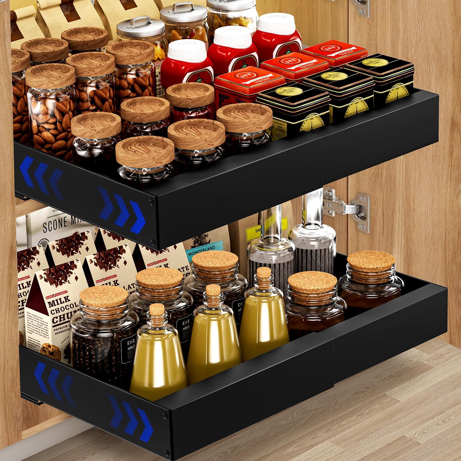 Adhesive Slide Out Drawers for Cabinets - Pantry, Bathroom, Kitchen (Not for Lips/Edge)