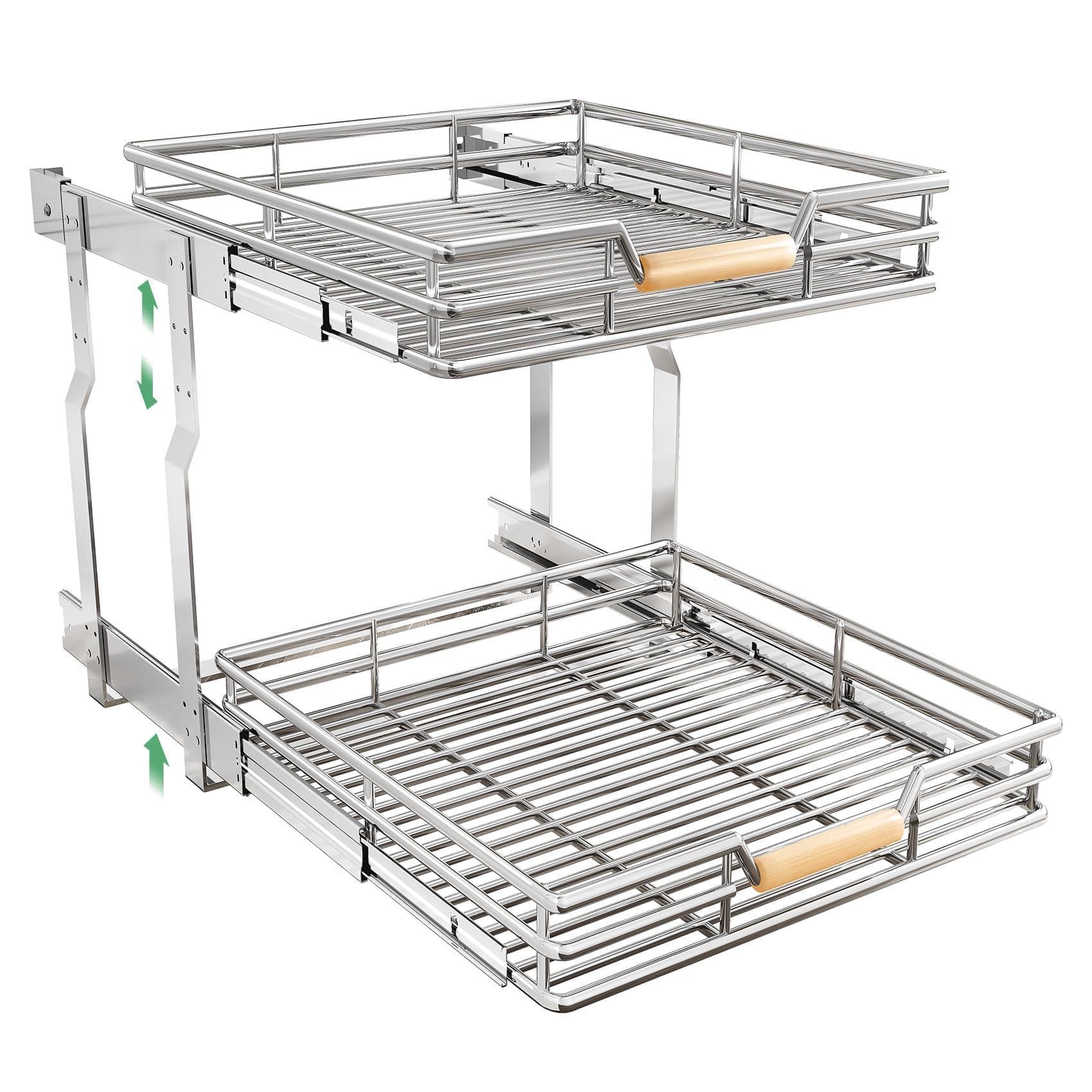 Pull-Out Cabinet Organizer for Pots and Pans - Heavy Duty 2 Tier Sliding Shelves (23 W X 21 D)