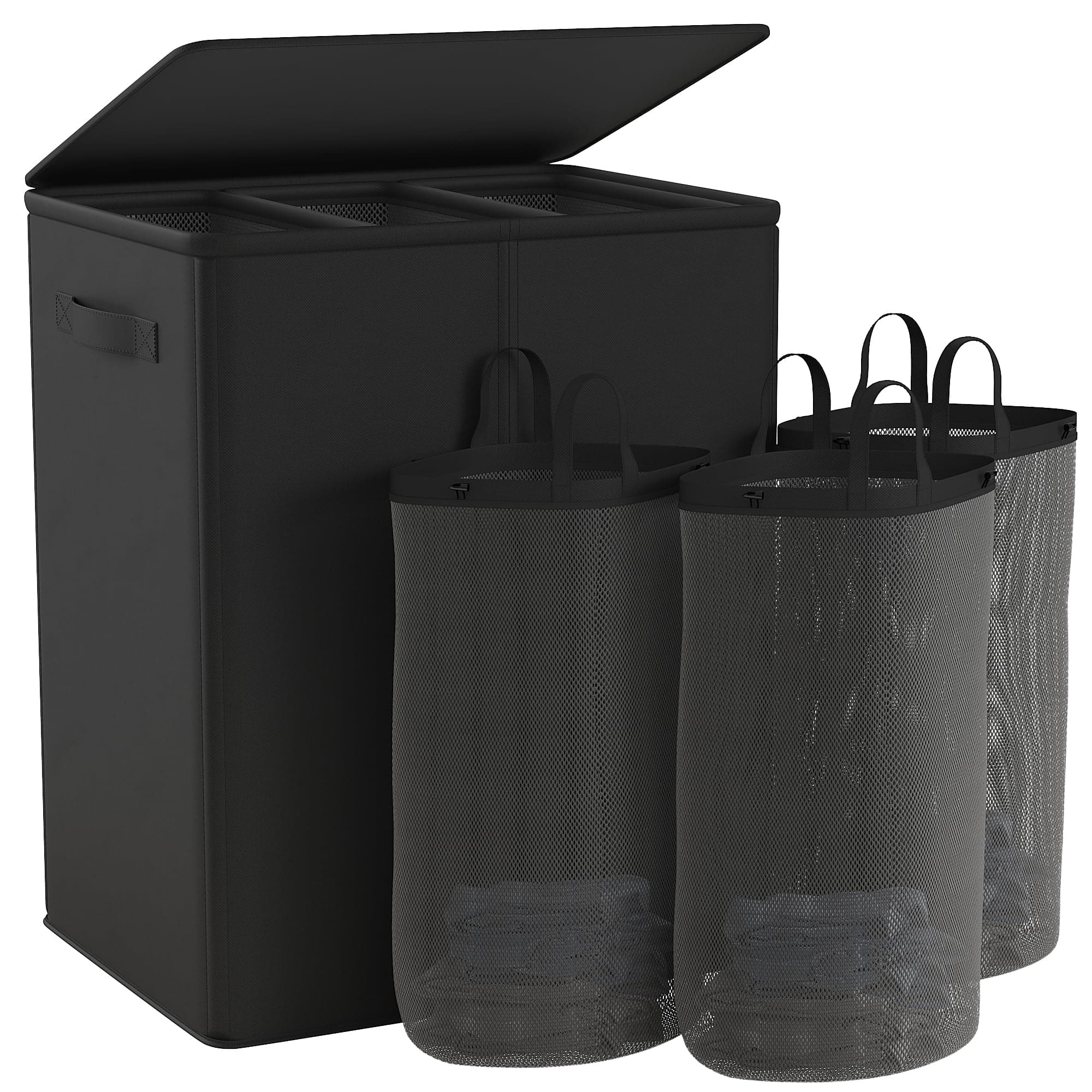 Raybee 180L Laundry Basket with Lid and 3 Sections