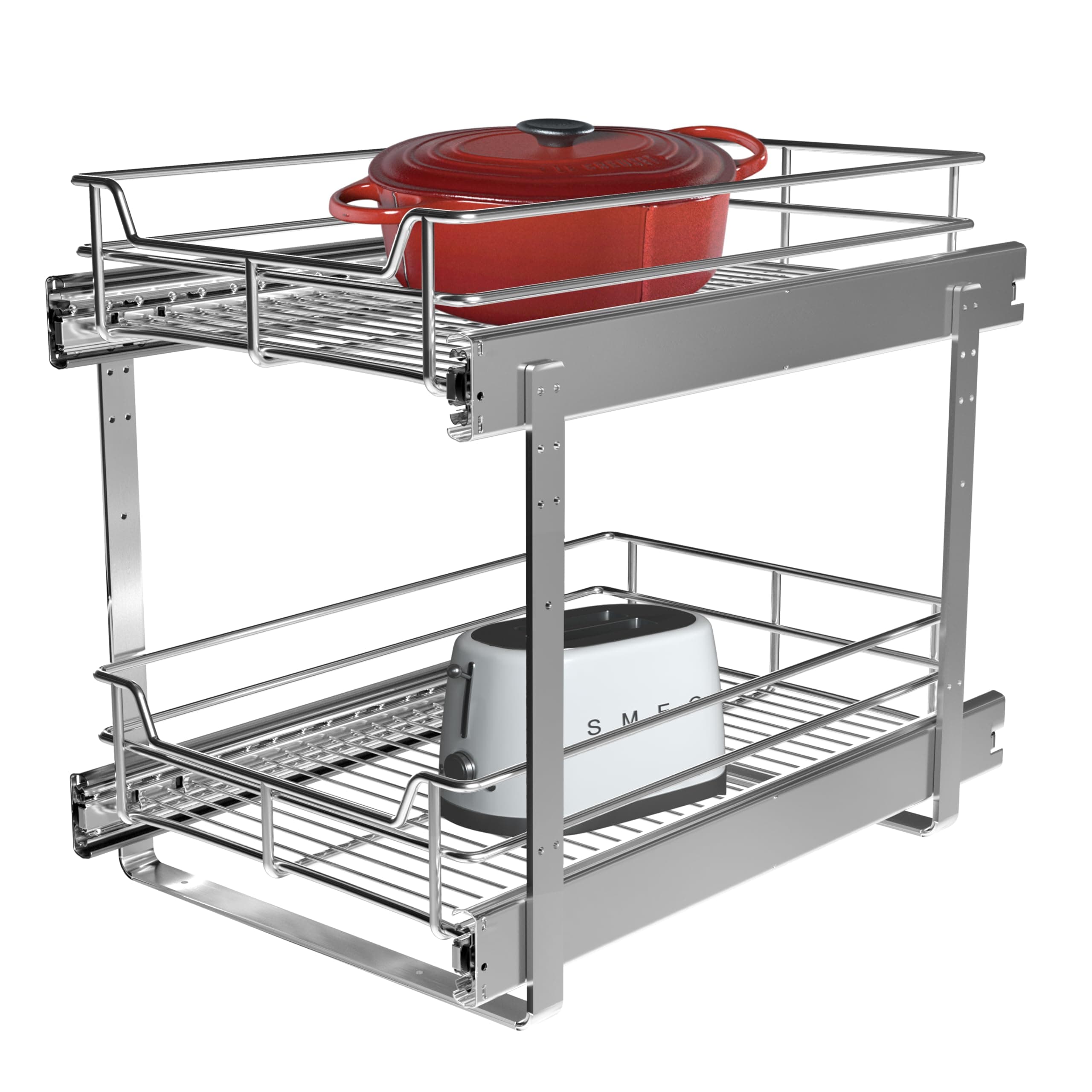2-Tier Heavy-Duty Metal Pull-Out Cabinet Organizer for Kitchen Pantry