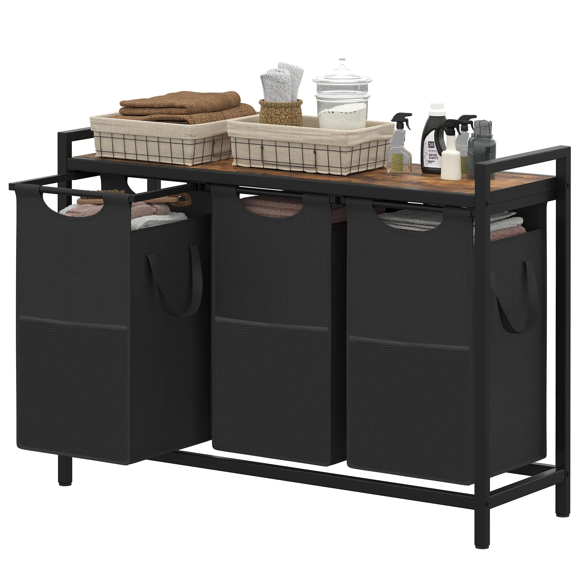 Heybly 3 x 12.5 Gal Laundry Baskets with Sorter for Laundry Room Storage Rustic HLH003SR