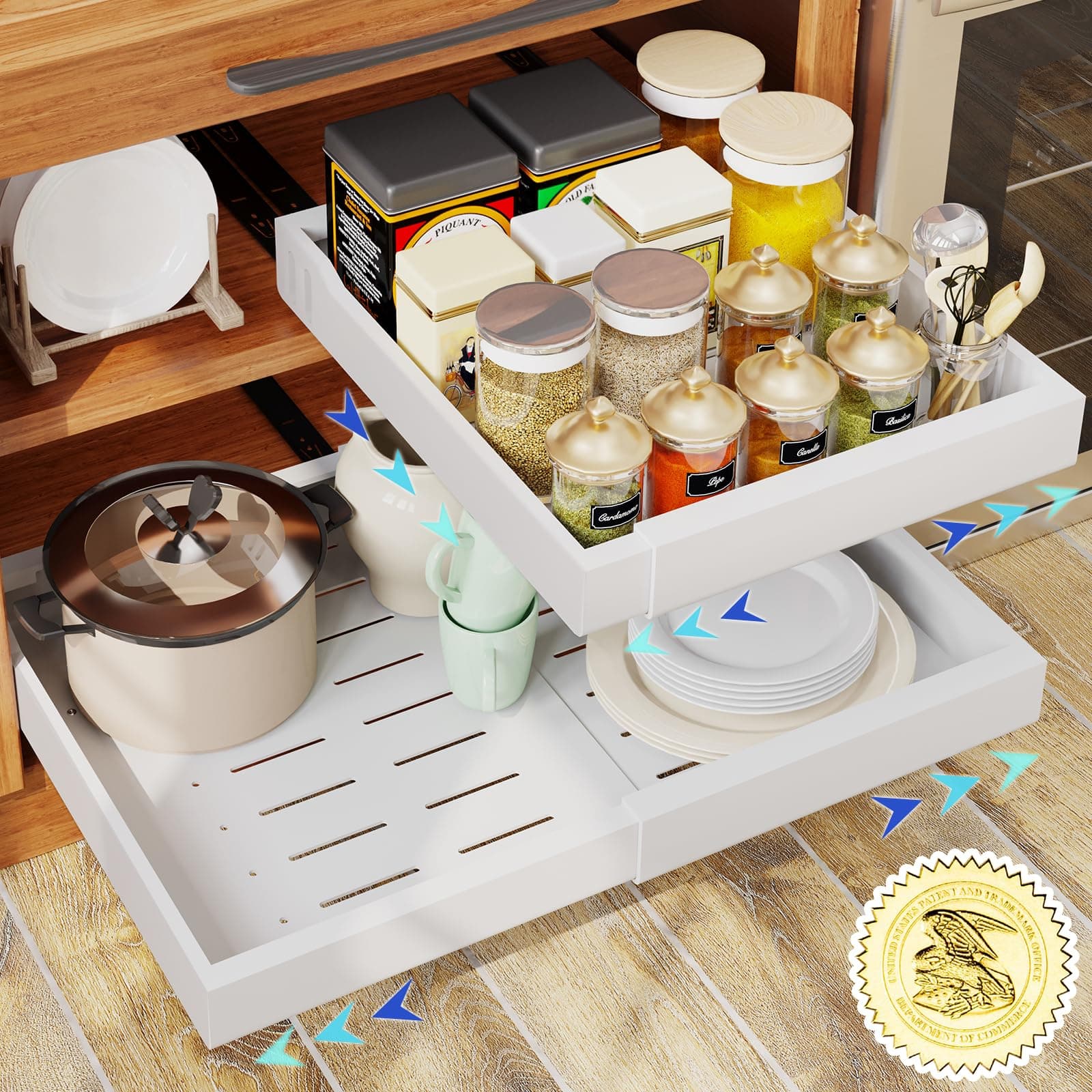 16.5" Deep Expandable Cabinet Organizer, Heavy Duty 3-Way - Kitchen & Bathroom Storage