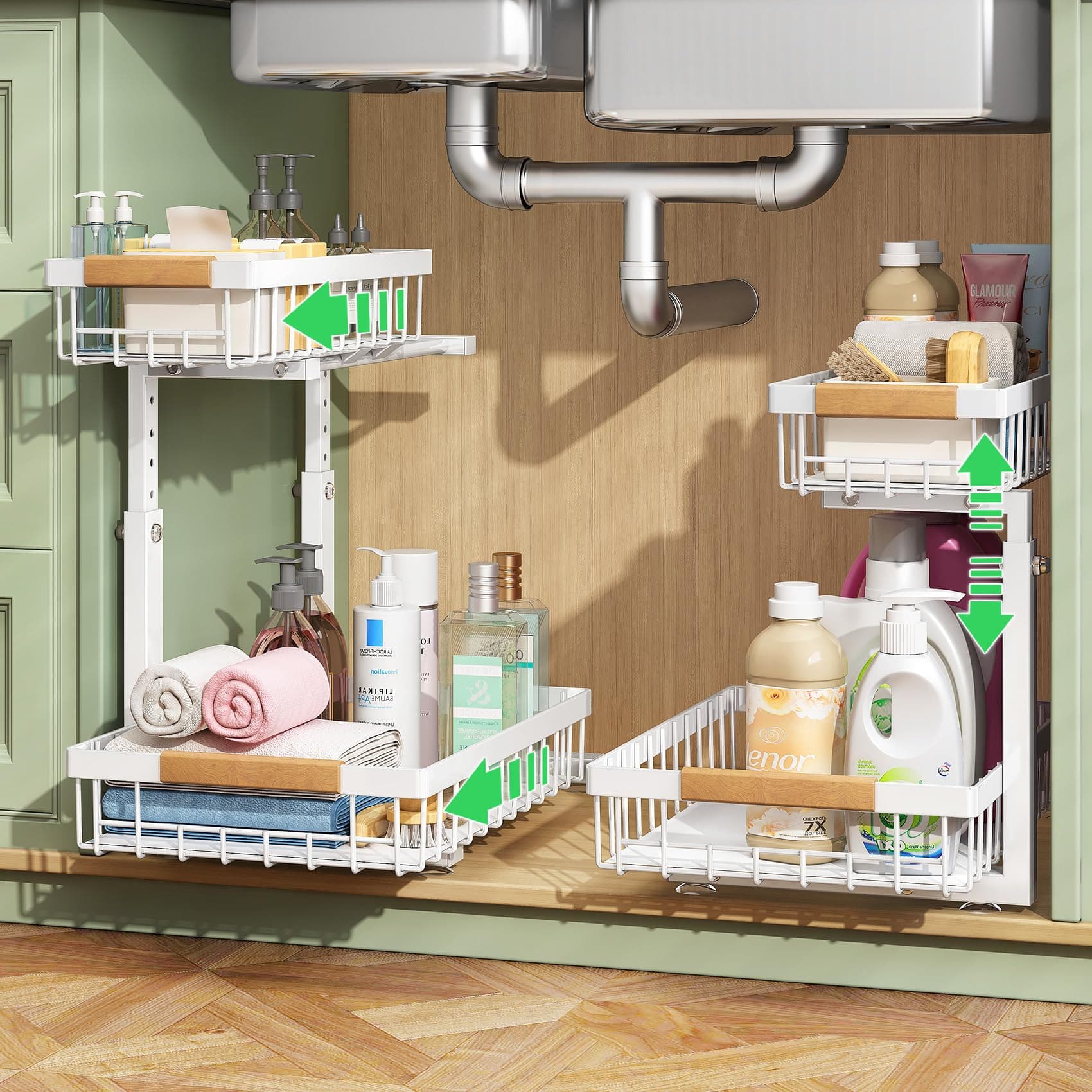 Under Sink Slide-Out Cabinet Organizer Shelf, White