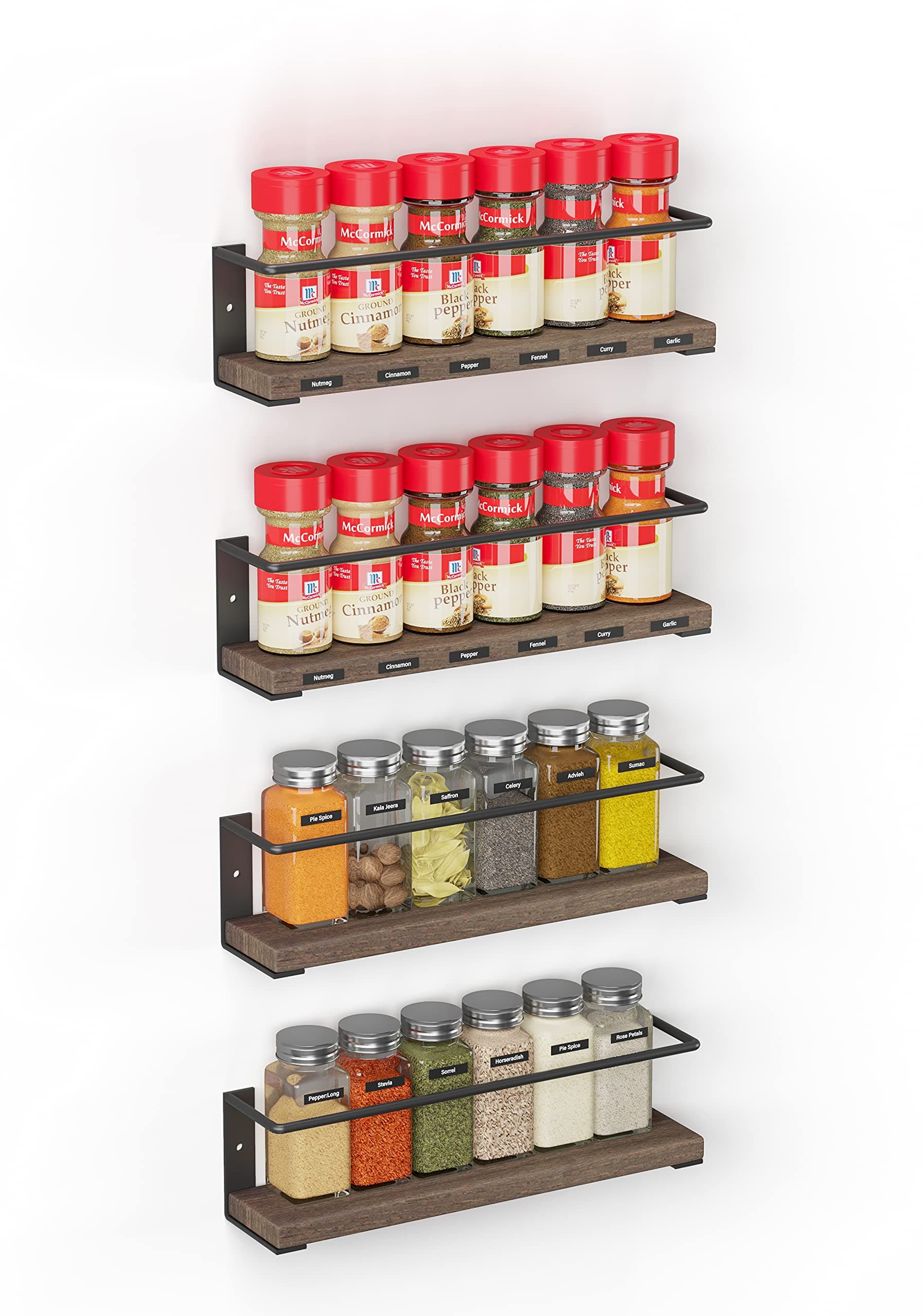 SpaceAid Spice Rack Organizer (4 Pack) with Labels - Wall or Door Mount for Kitchen