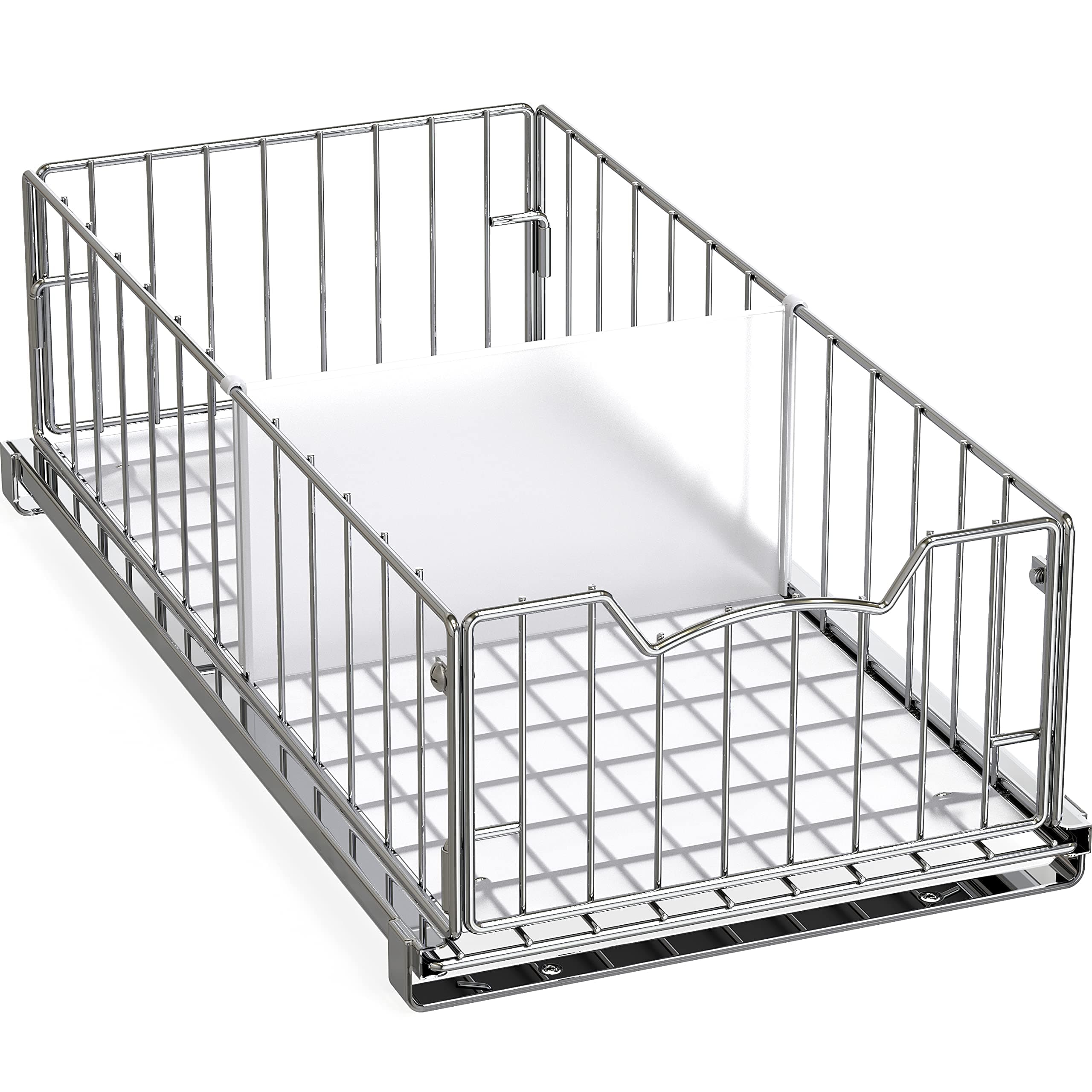 Chrome Finished Pull-Out Cabinet Organizer Basket, 17.2" Dia., Ideal for Kitchen & Bathroom Storage