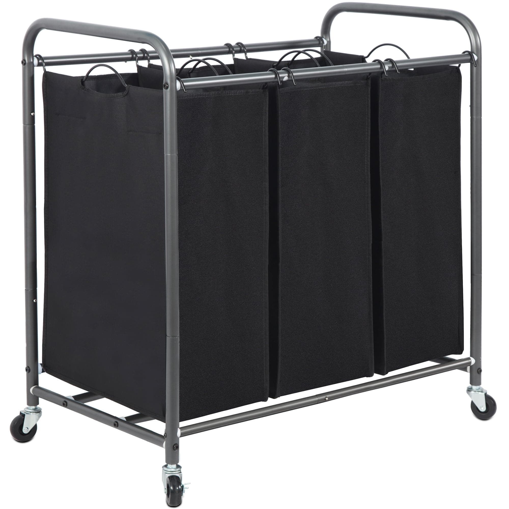 Heavy Duty Rolling Laundry Sorter Cart with Lockable Wheels, Black