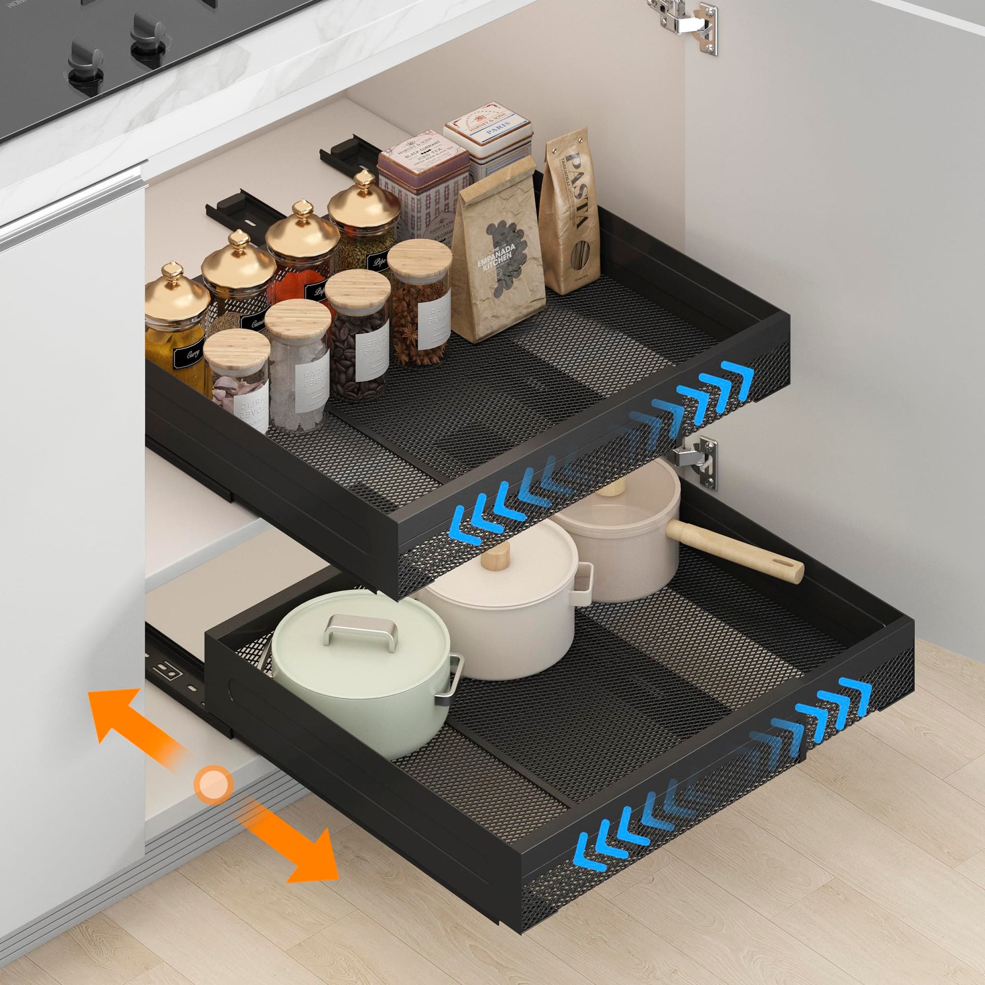 Expandable 16.5" Deep Slide Out Kitchen Cabinet Organizer, Metal, 1 Pack
